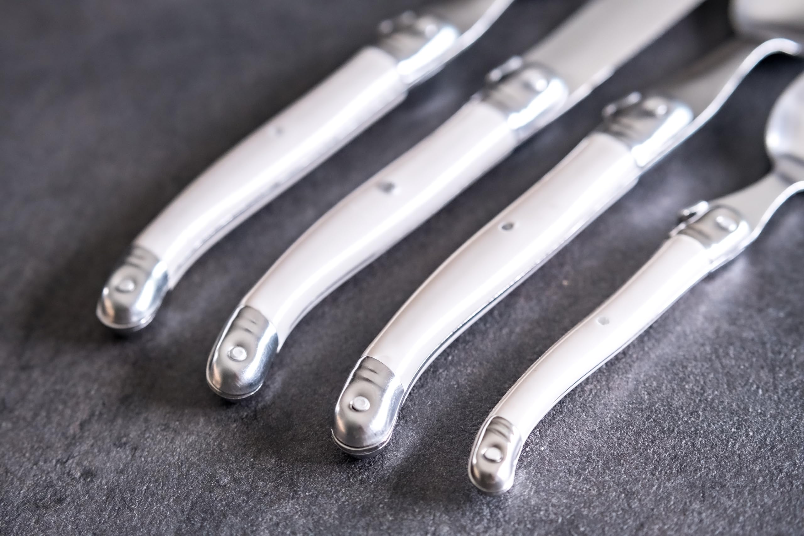 Laguiole Production - Ménagère 24 pièces - Set de Couverts de Table Acier INOX et ABS pour 6 Personnes - Solidité Extrême - Compatible Lave-Vaisselle - Manche Ergonomique - Blanc