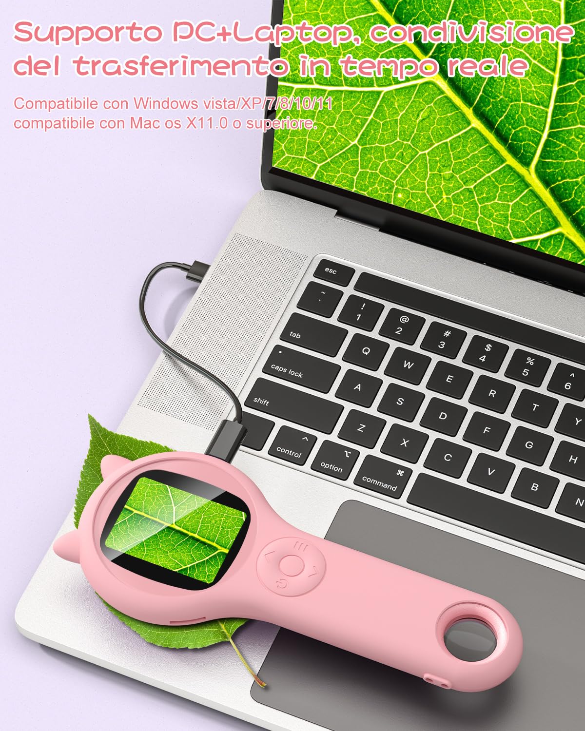 Microscopio per bambini, Vankarr microscopio portatile 500X con schermo IPS 2,0", giocattolo educativo per microcosmo, appassionati di scienza, compleanno, Natale, Rosa