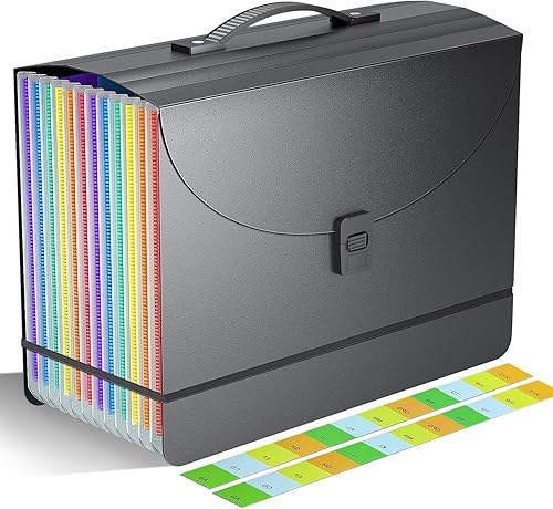 Vanulee Organizador de archivos de acordeón portátil de 12 bolsillos con asa, carpetas de archivos expansibles con tapa expandible, caja de carpetas