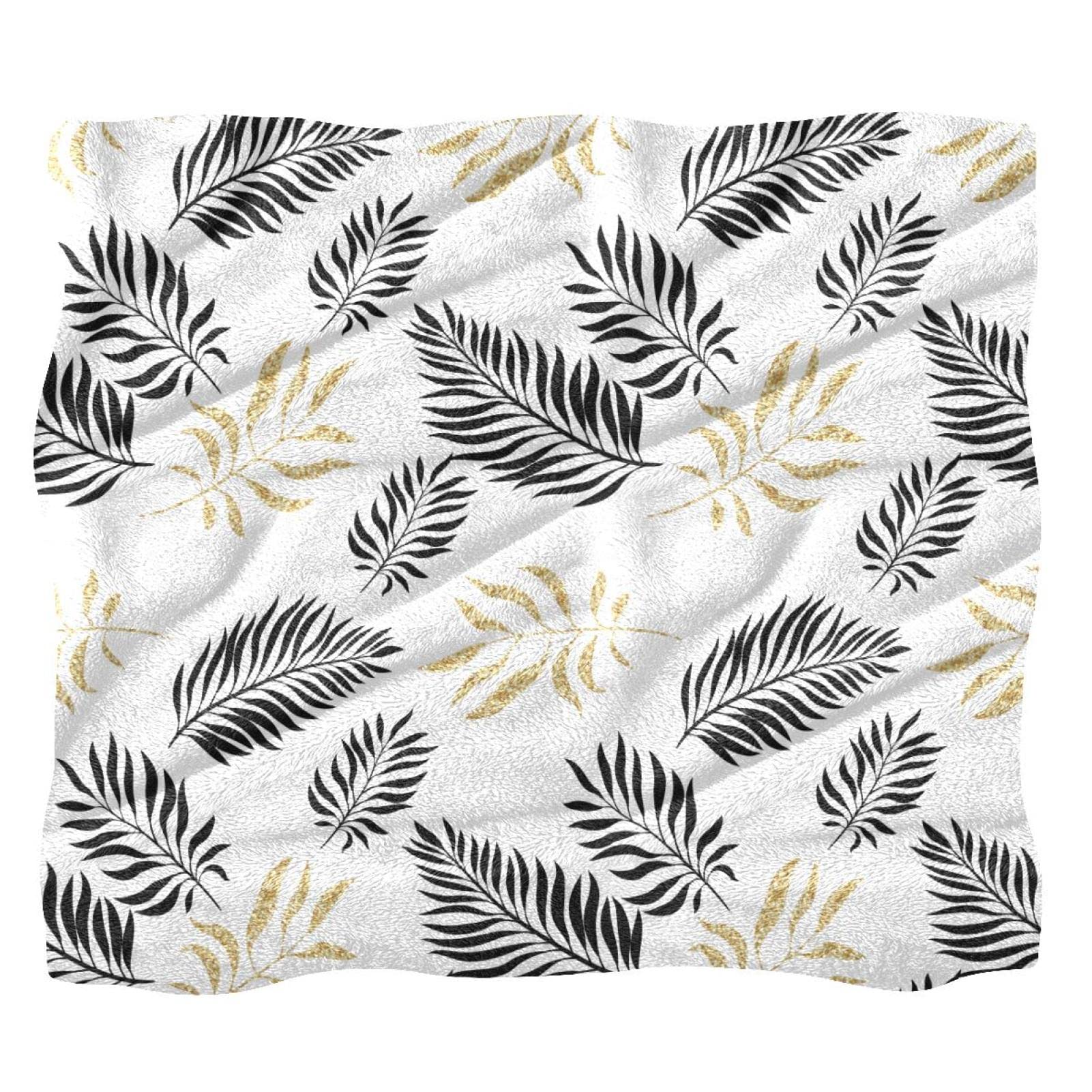 Couverture polaire haut de gamme avec imprimé tropical doré pour lit et canapé