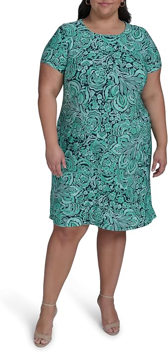 Tommy Hilfiger Womens Short Sleeve Round Neck Jersey Mini Shift Dress