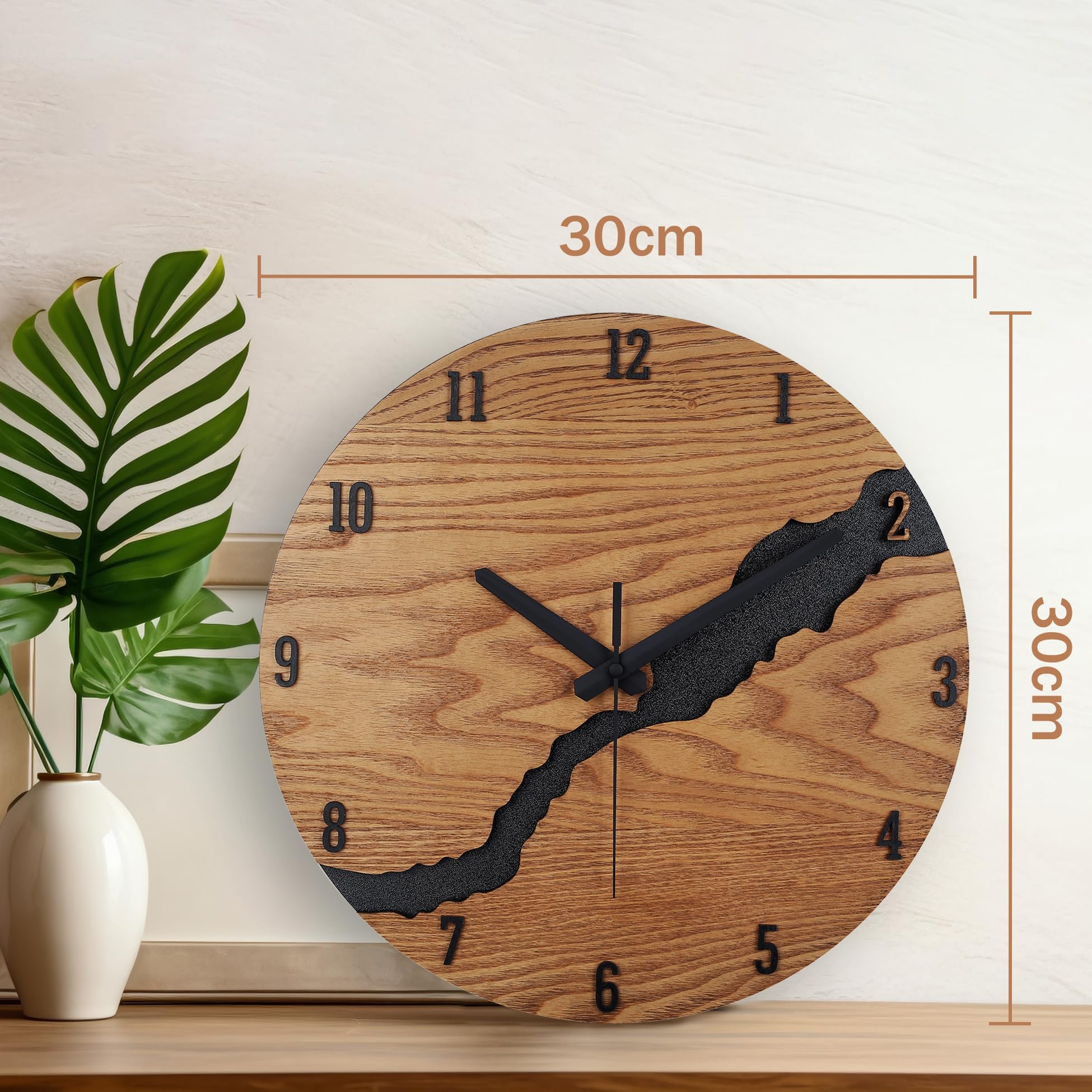 Beflourish Wanduhr Ohne Tickgeräus Holz Modern Wanduhren für Büro, Wohnzimmer, Küche, Schule Kinderzimmer (30cm)