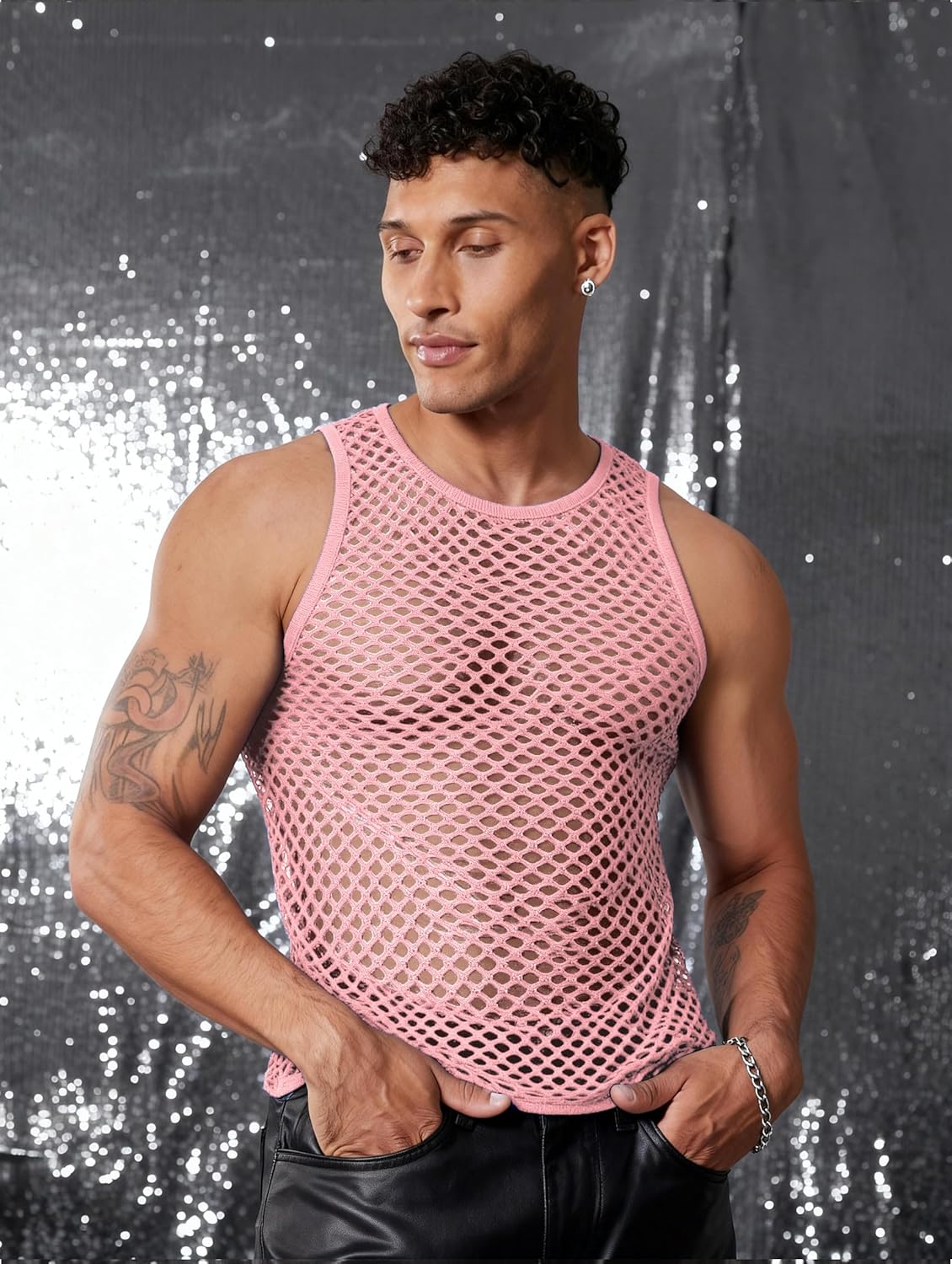 COOFANDY Men Casual Tank Tops Mesh Shirt See Through Sleeveless Shirts Muscle Fishnet Fitted Tee Clubwear Summer - Image 2