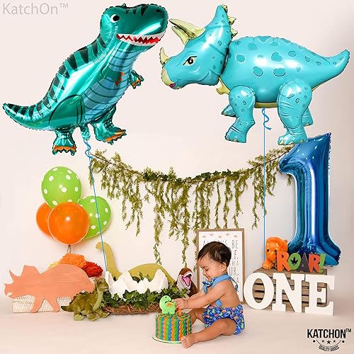 Miniatura 2 de KatchOn Globos gigantes de dinosaurio azul – 38 pulgadas, paquete de 2 | Globos de dinosaurio Mylar para decoración de fiesta de cumpleaños