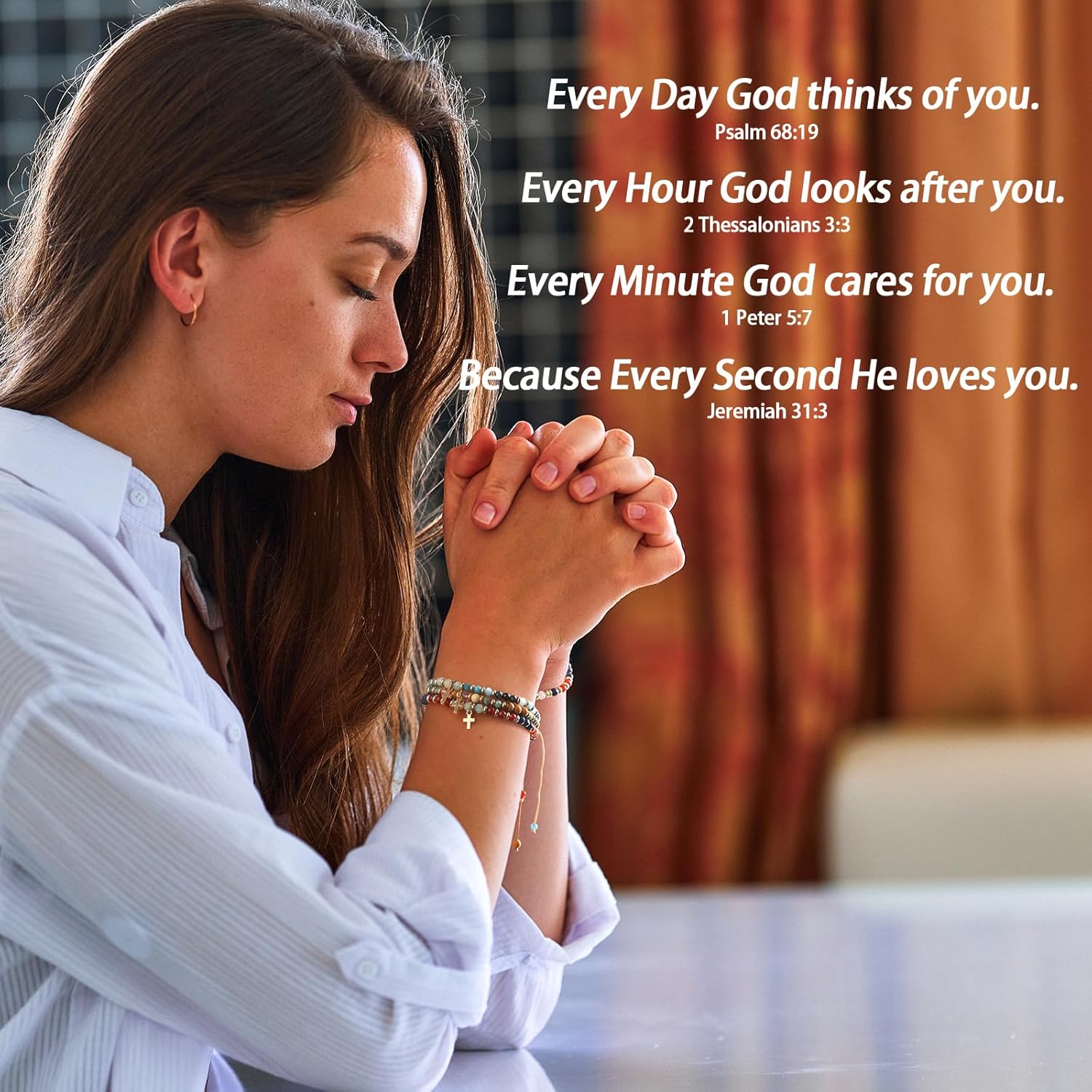 12 Pack Christian Gifts for Women,Natural Stone Cross Bracelet,Religious Gifts,Inspirational Jewelry for Daily Faith Wear - Image 2