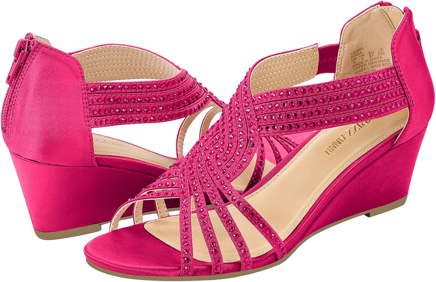 PIZZ ANNU Women's Diana Low Wedge Sandals Sparkly Rhinestone Open Toe Fashion Dress Shoes for Woman Lady in Bridal Dance Evening - Image 4