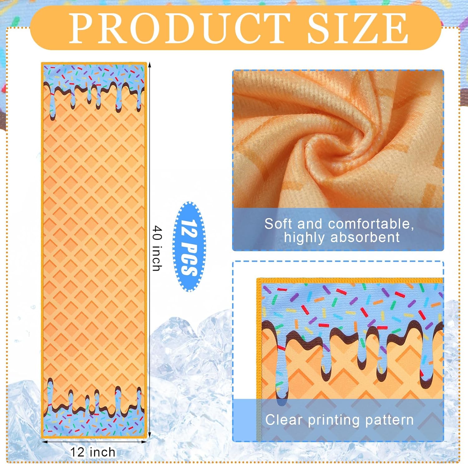 Peryiter 12 Pcs Baseball Ice Cream Drip Cooling Towel Microfiber Absorbent Lightweight Sport Cooling Towel Sweat Sport Rags for Baseball Team Coach Gifts Event Yoga Running Gym(Blue,40 x 12 Inch)