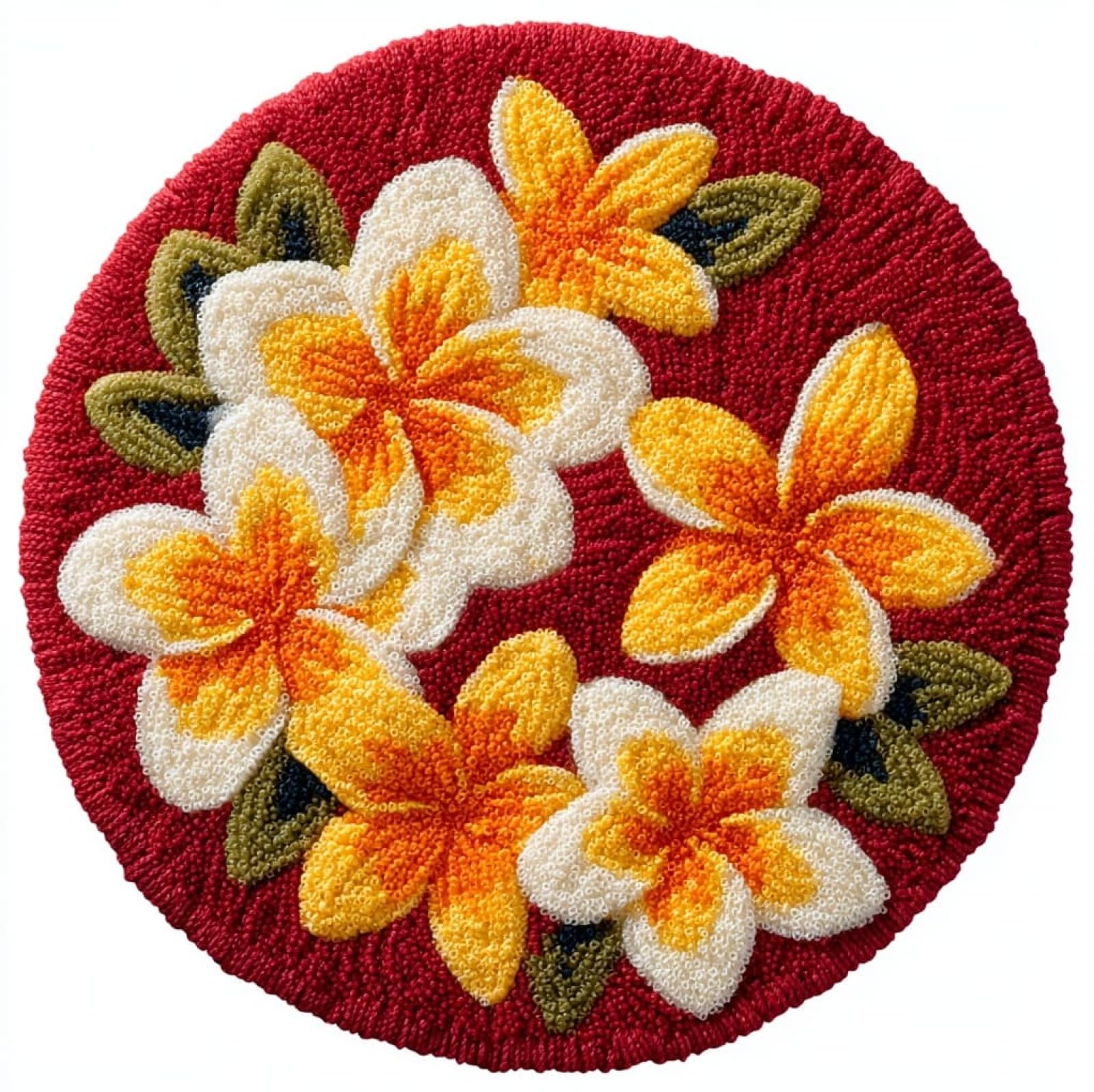 WallustrioaW DIY Latch Hook Kits-Pre Printed Pattern Rug,Frangipani,Latch Hook Rug Kits for Kids and Adults Beginner Home Decor Gifts,50x50cm