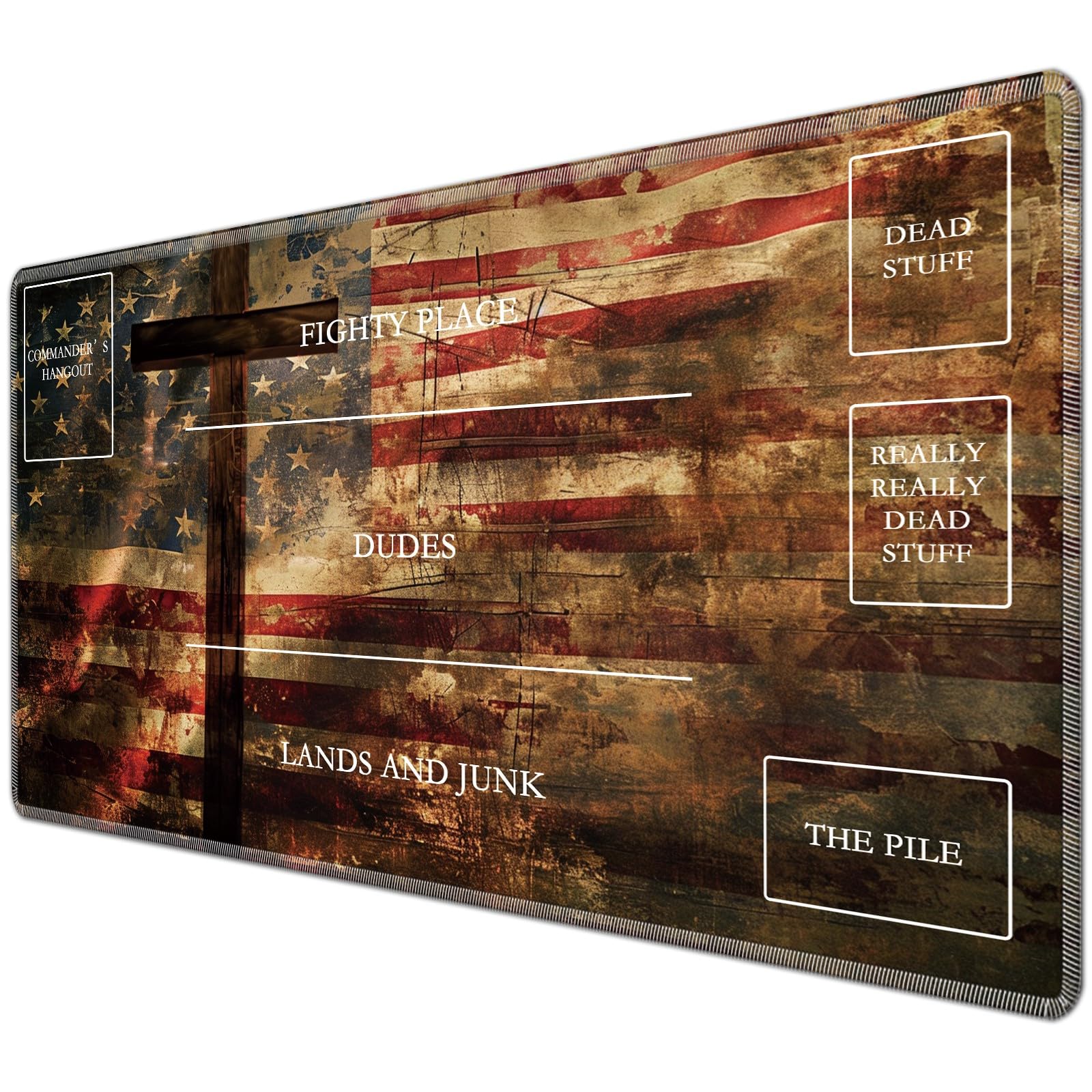 JANENFNA TCG Playmat with Magic Zones 24 x 14 inches Mousepad Compatible for MTG TCG Trading Card Game Play Mats Smooth Rubber Surface Magic The Gathering Play Mat, American Flag Cross