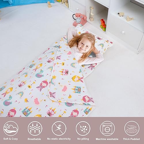 Miniatura 5 de Tapete de siesta para preescolar, 50 x 20 pulgadas (edades 3-5), tela 100% algodón, guardería prek prek prek kindergarten con almohada y manta,