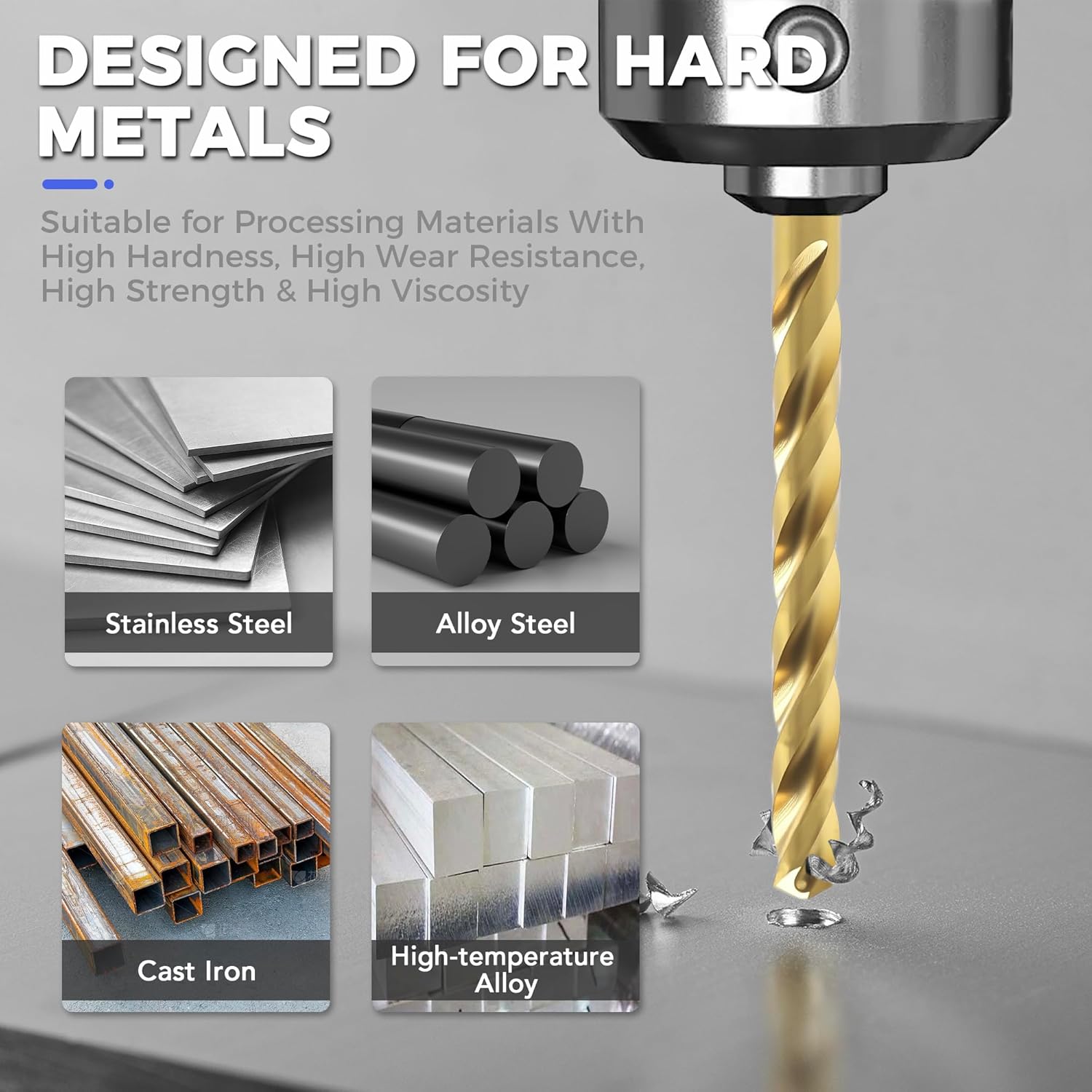 M35 Cobalt Drill Bit Set 20 Piece, Metal Cutting Drill Bits for Steel, Hardened Metal, Cast Iron & Alloy, Fast, No-Walk Starts with 125° Split Point & Three-Flute Design, Indexed Storage Case