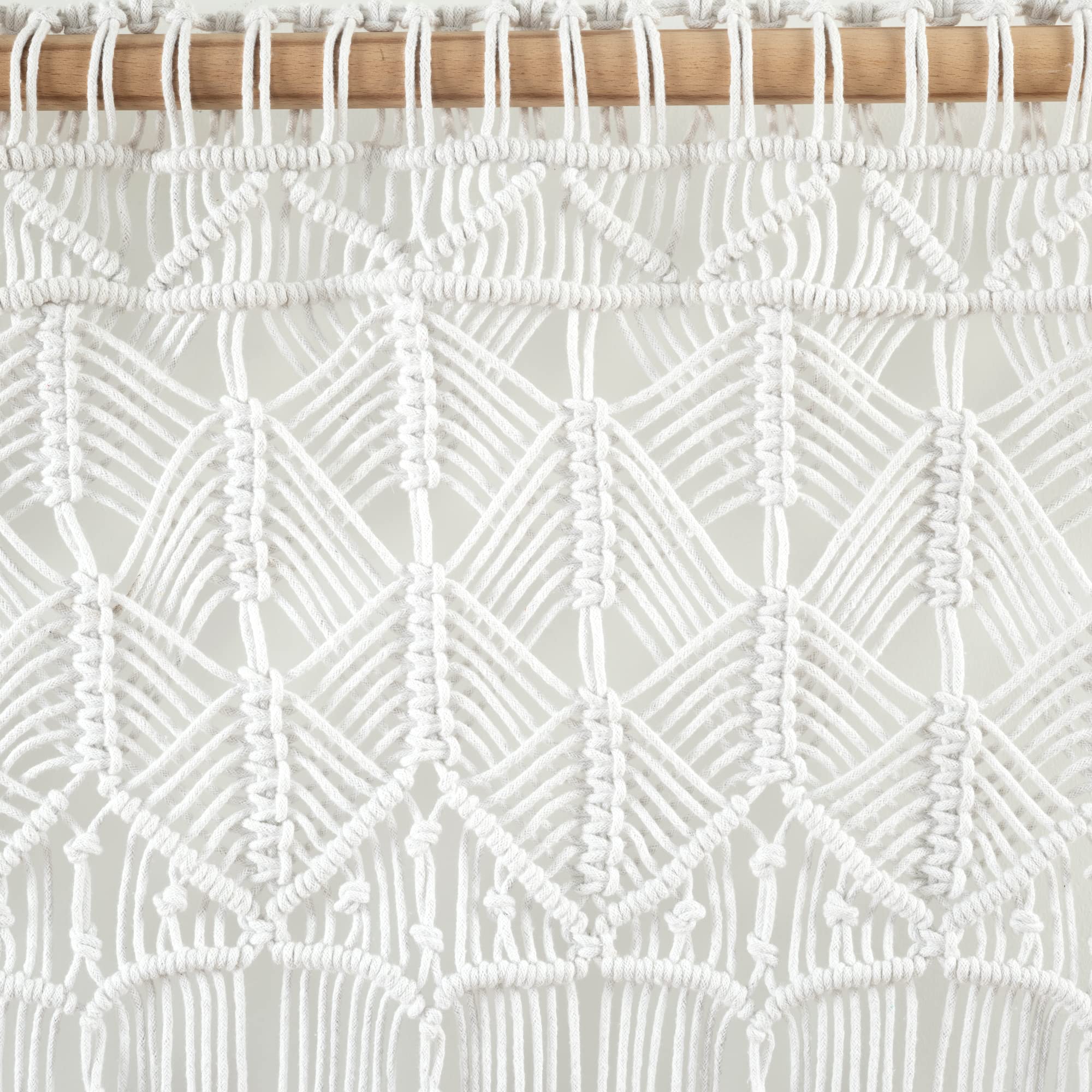 Lush Decor Boho makramowy frędzle bawełniana zasłona/zasłona kuchenna/dekoracja ścienna, 76 cm dł. x 102 cm szer., biała