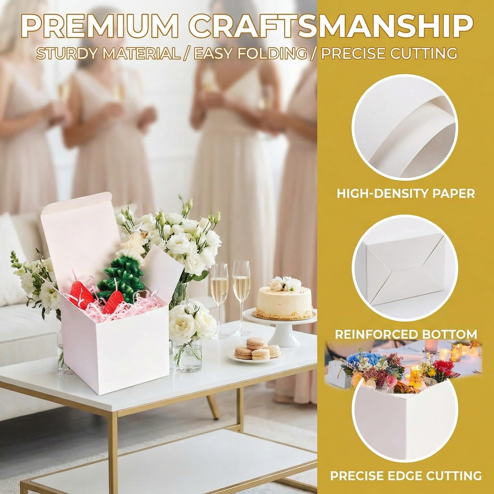 Jucoan 100 Pack White Paper Gift Boxes with Lids, 4 x 4 x 4 Inch Gift Wrapping Box Party Favor Box Goodies Treat Boxes Candy Boxes for Wedding, Bridesmaids Proposal, Birthday, Graduation, Mother's Day