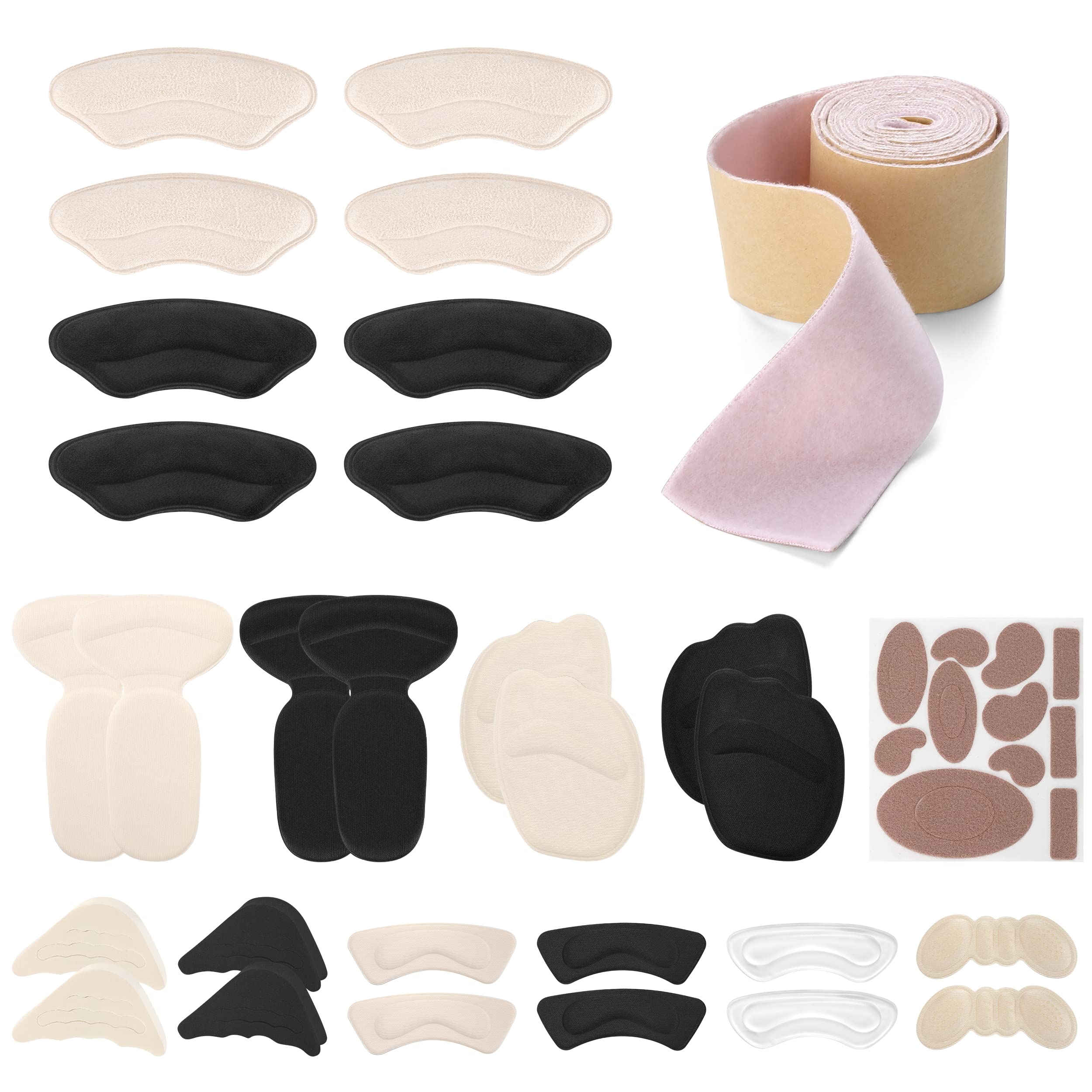 14 Pair Heel Cushions Pad Reusable High Heel Grips Liner Cushions Inserts 1 roll Free Cut Heel Stickers for Shoe Too Big Men Women Heel Blister Prevention,Self-Adhesive and Shock Absorbing Pads