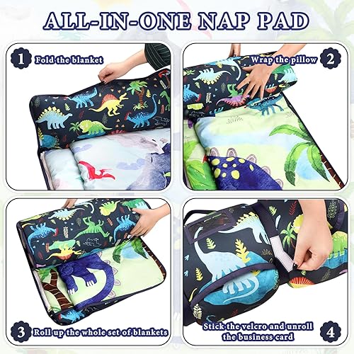 Miniatura 5 de Tapete para siesta para niños pequeños, saco de dormir para niños con almohadas extraíbles y manta gruesa de Minky, sacos de dormir para preescolar,