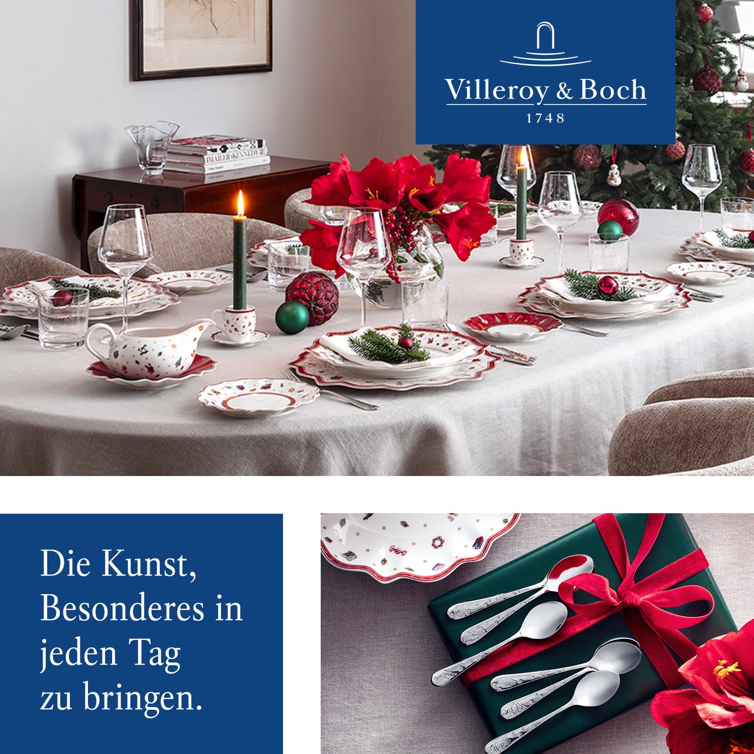 Villeroy & Boch - Toy's Delight Platzteller 34,5 cm Rot und Weiß, Mikrowellensicher, Weihnachtsgeschirr, Esseller, Servierteller, Pizzateller, Servierplatte Xmas, Weihnachten, Premium Porzellan