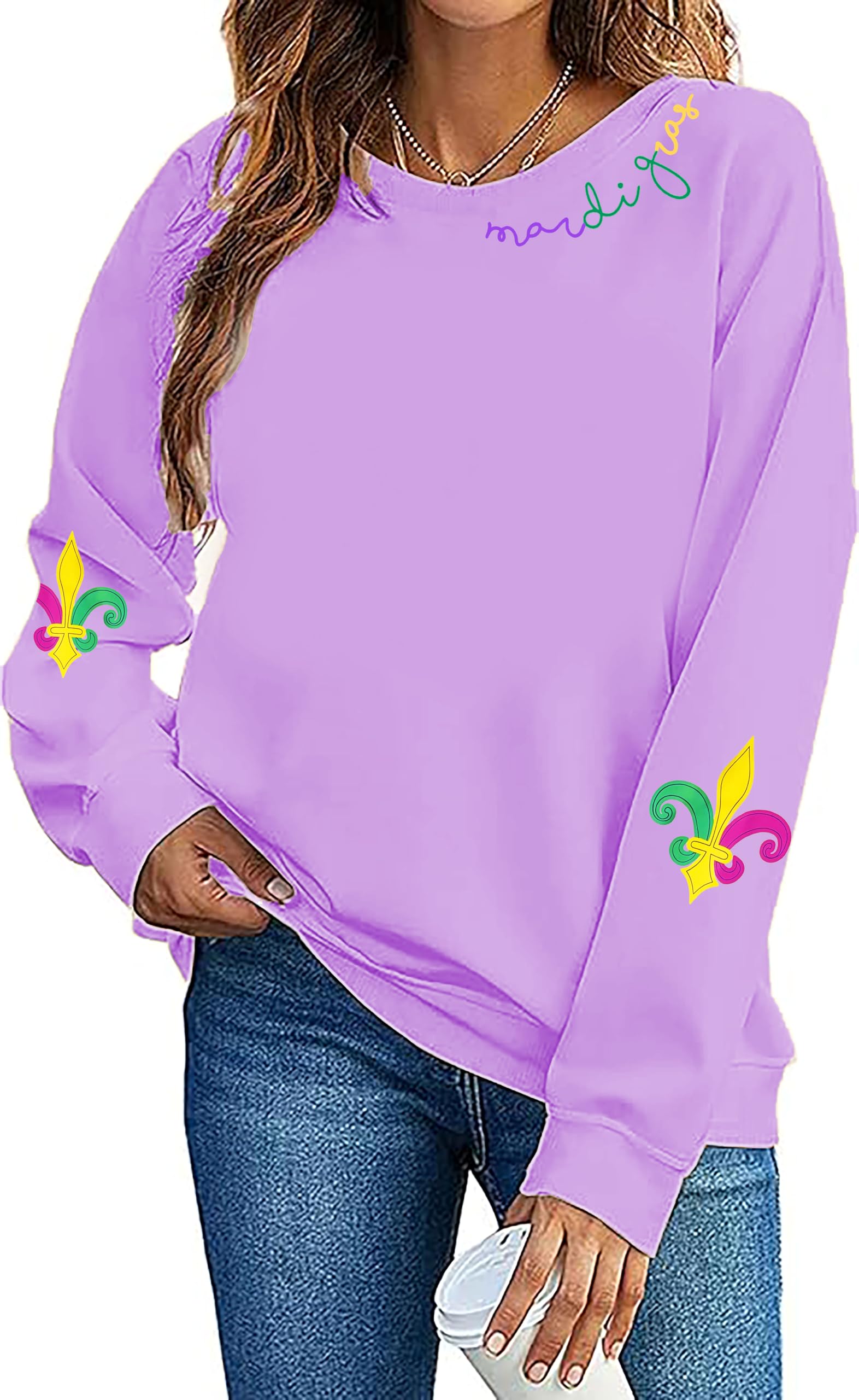 Mardi Gras Sweatshirt Women Fat Tuesday Carnival Pullover Top New Orleans Party Casual Long Sleeve Top-image-43