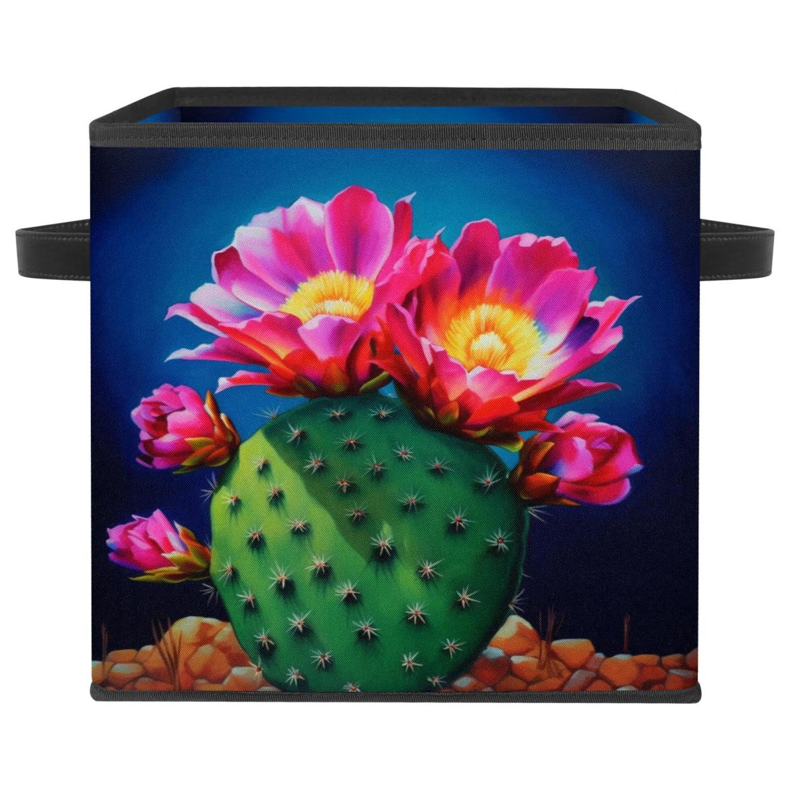 Boîte de rangement pliable pour le salon au motif rose cactus fleurs élégant