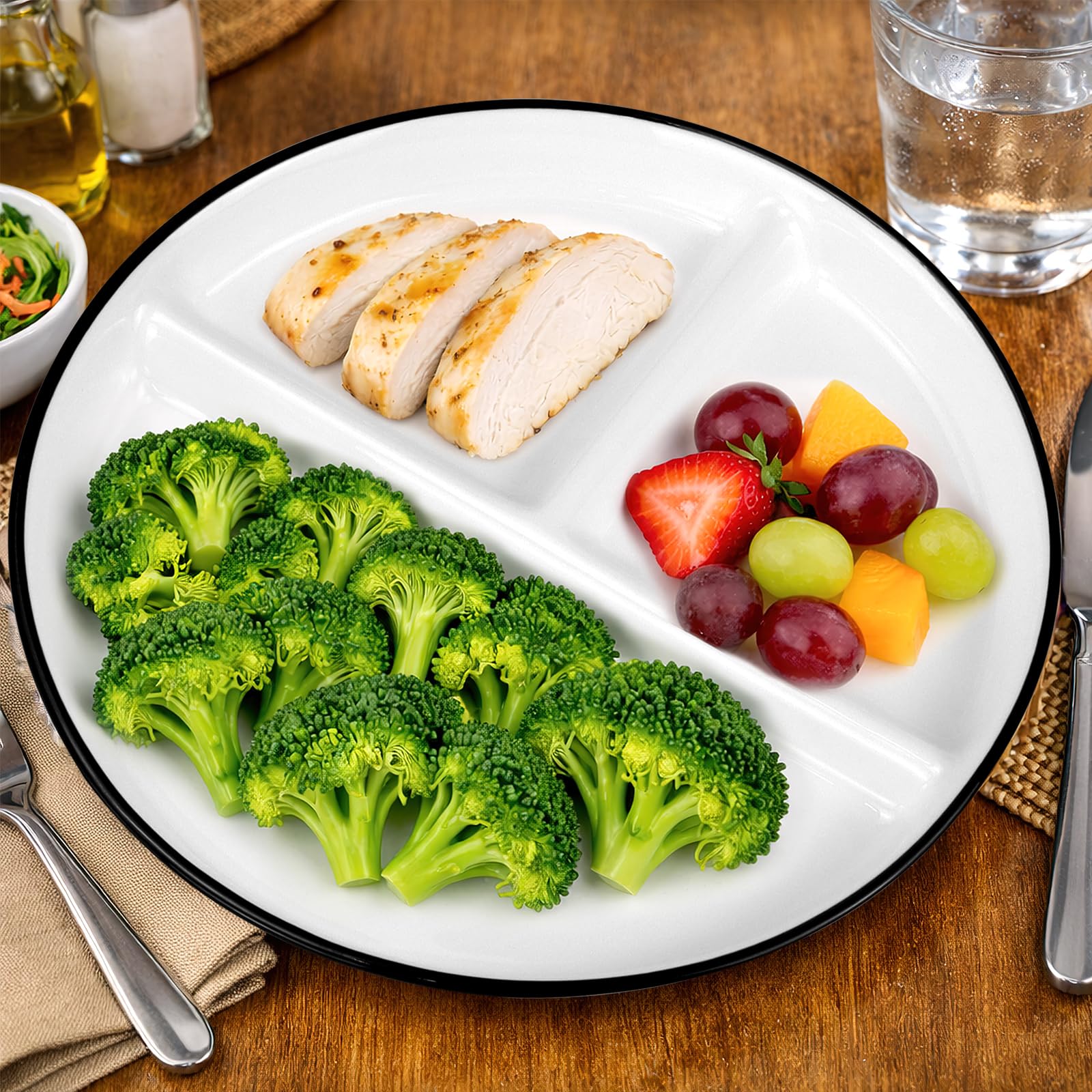 MSYU Lot de 2 assiettes divisées pour adultes, assiettes de contrôle des portions en céramique séparées avec séparateurs, assiettes rondes à 3 compartiments, réutilisables, passent au lave-vaisselle