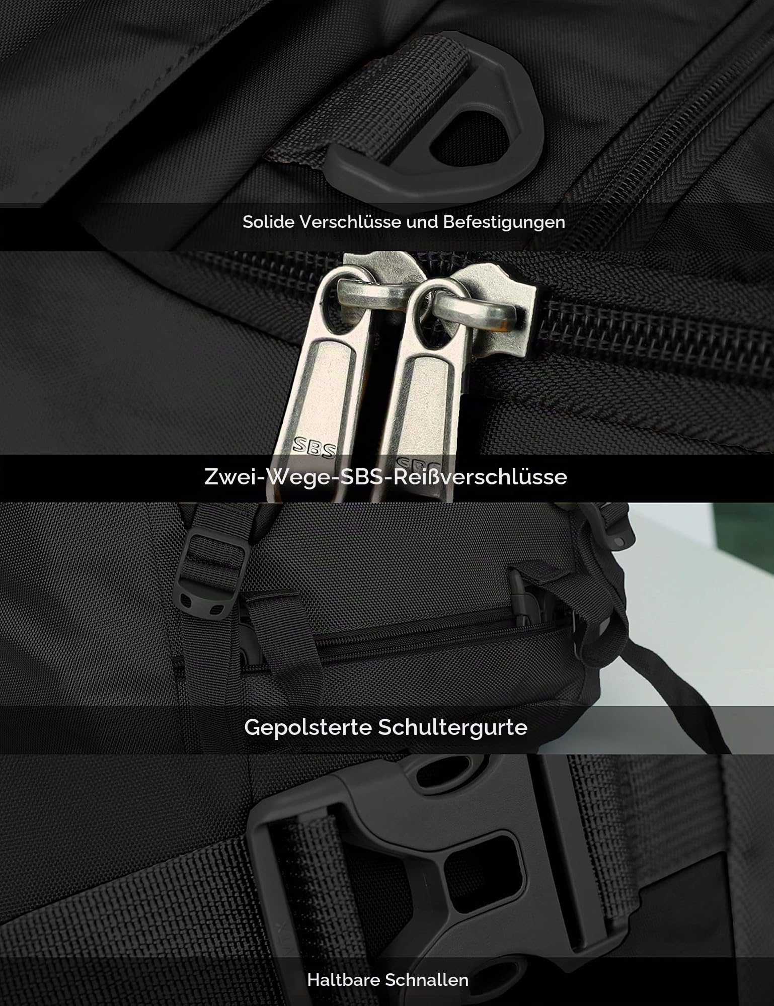 Ubon Faltbare Reisetasche Wasserdicht Sporttasche Groß mit Fach Schwarz 65L