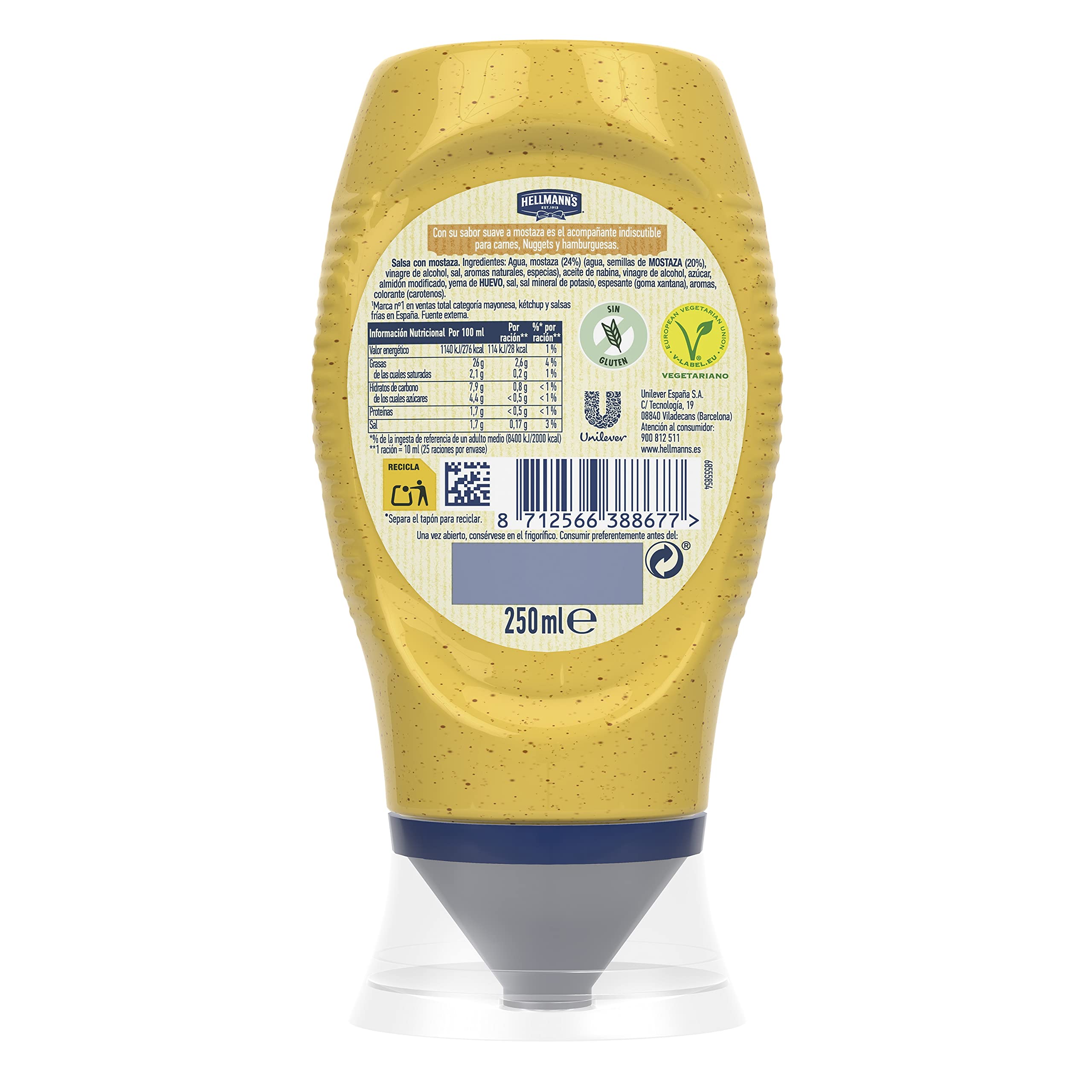 Hellmann's Salsa Mostaza Bocabajo 250ml - Pack de 6