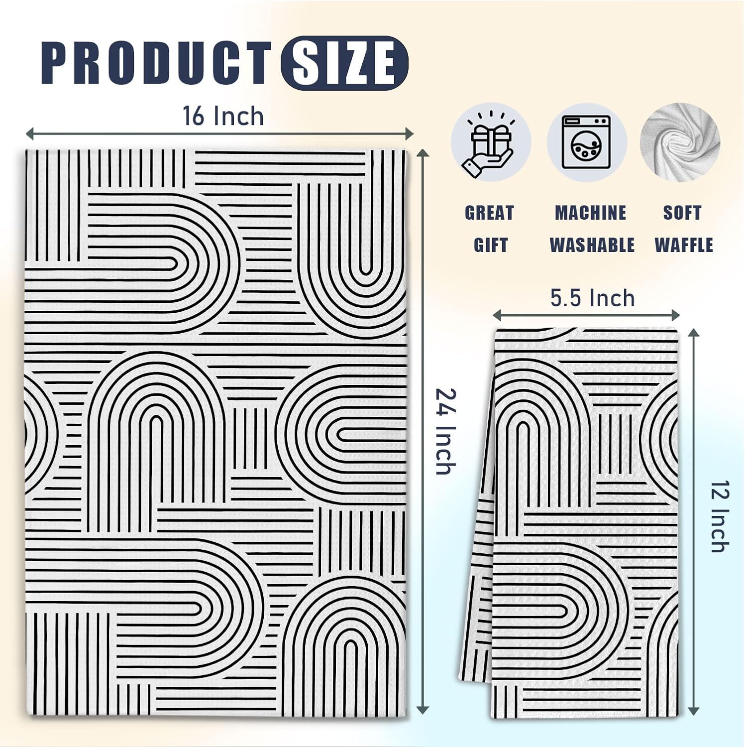 Abstract Boho Black and White Kitchen Towels, Minimalist Contemporary Dish Tea Towels for Kitchen Decor, Mid Century Modern Decorative Hand Towel for Bathroom, 16x24 Inches Set of 2 - Image 6