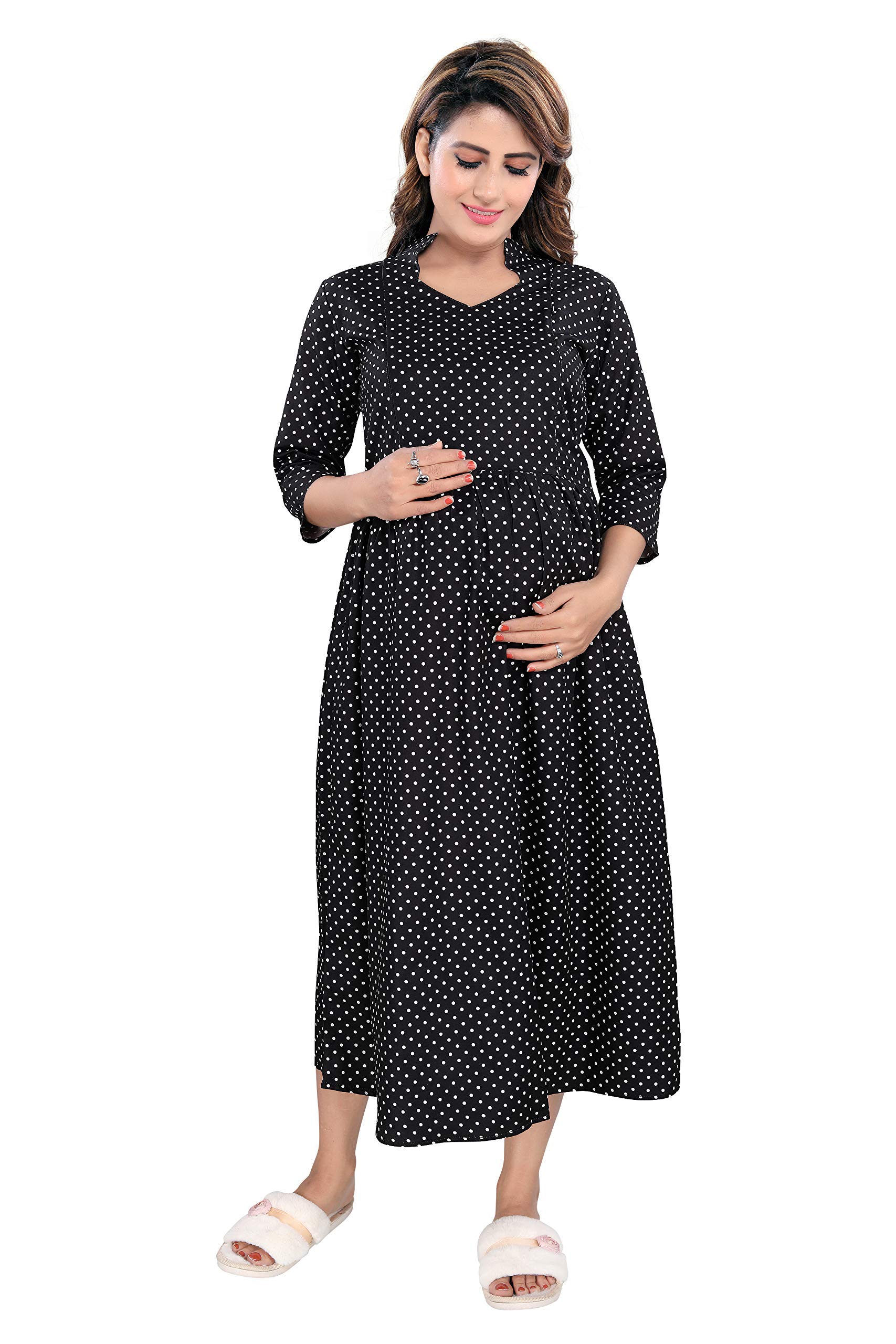 Women's Rayon Solid Maternity Kurta/Breast Feeding Kurti/Feeding Ethnic Wear/Feeding Kurta for Women/Maternity wear with Zips for Nursing Pre and Post Pregnancy/Black/M-3XL
