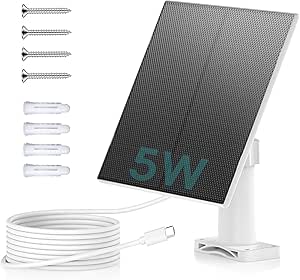ZUMIMALL 5W Solar Panel for Security Cameras Wireless Outdoor, with Micro USB & Type-C Port, High-Efficiency Solar Power, IP66 Weatherproof, 360° Adjustable Bracket, 10ft Cable asin的图片
