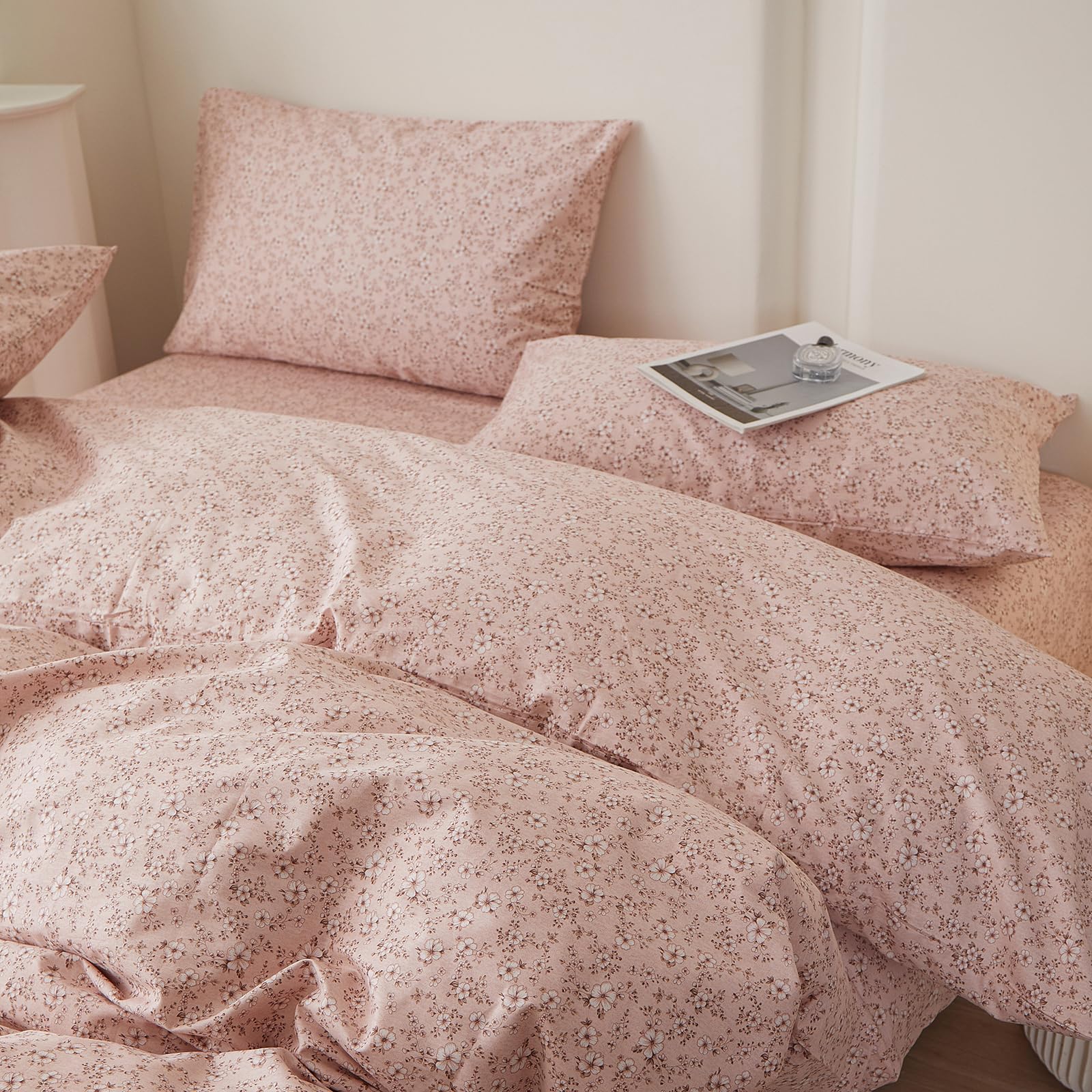 LifeTB Pink Floral Comforter Set Aesthetic Cottagecore Flowers Bedding Set