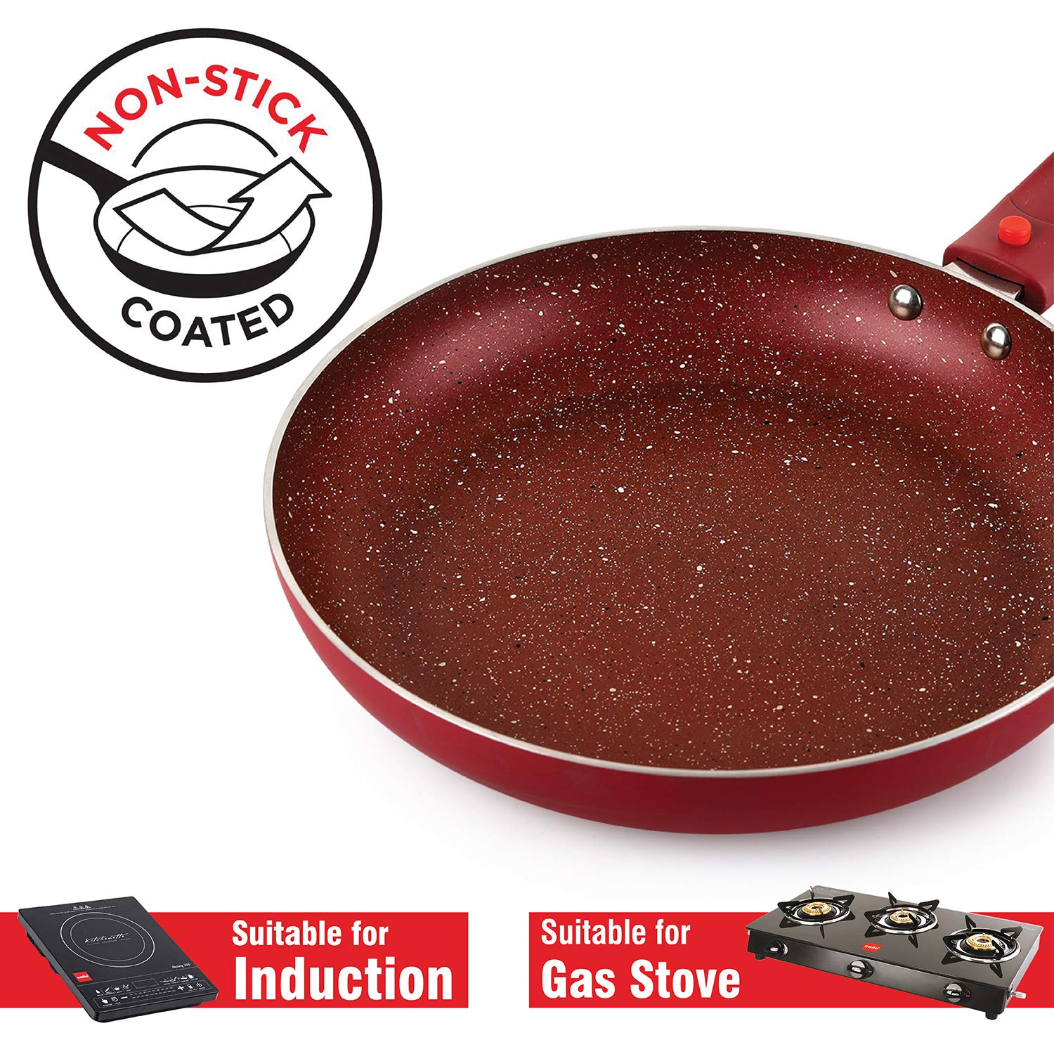 Cello Cookwell Non Stick Granite Aluminium Frying Pan with Detachable Handle, Wine Red, Diameter - 240 mm 1