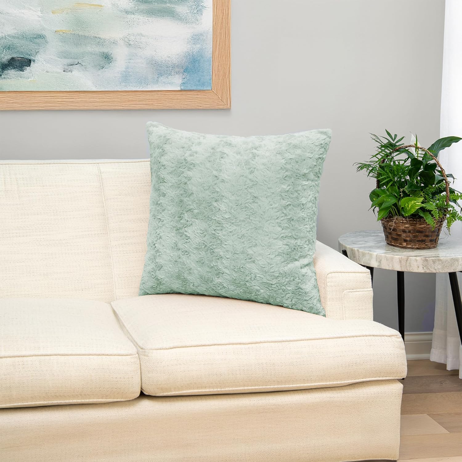 NORTHWEST HGTV Curlicue Faux Fur Throw Pillow, Ultra-Soft Wool-Like Texture, Cozy Decorative Accent for Bed, Couch, or Chair, Luxe Neutral Cushion, 26 x 26 inches, Green