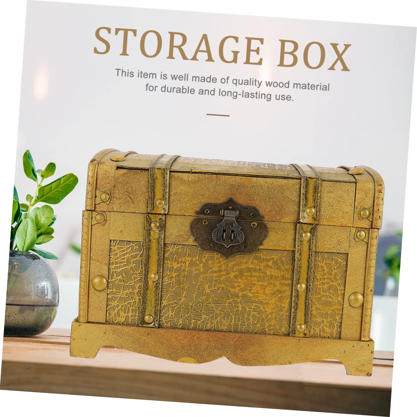 JECOMPRIS Retro Pirate Box Chests Treasure Chest Antique Large Crate Storage Jewelry Trinket Vintage Lockable Keepsake Pirate Treasure Chest with Lock Wood