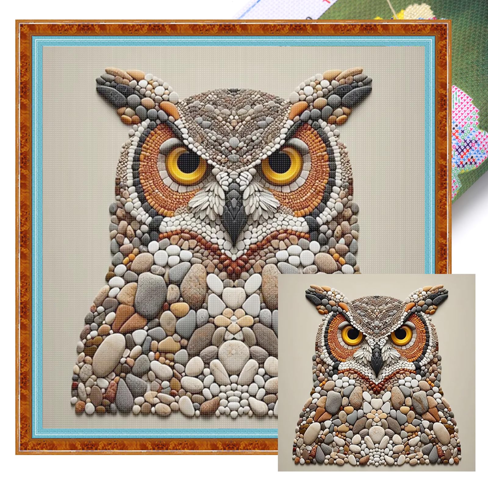 Poetrydraw Owl Full 11Ct 3 Strands Diy Stamped Cross Stitch Kits 40X40cm Embroidery Needlepoint Starter Kits For Beginners Adults Home Wall Decor (Owl)