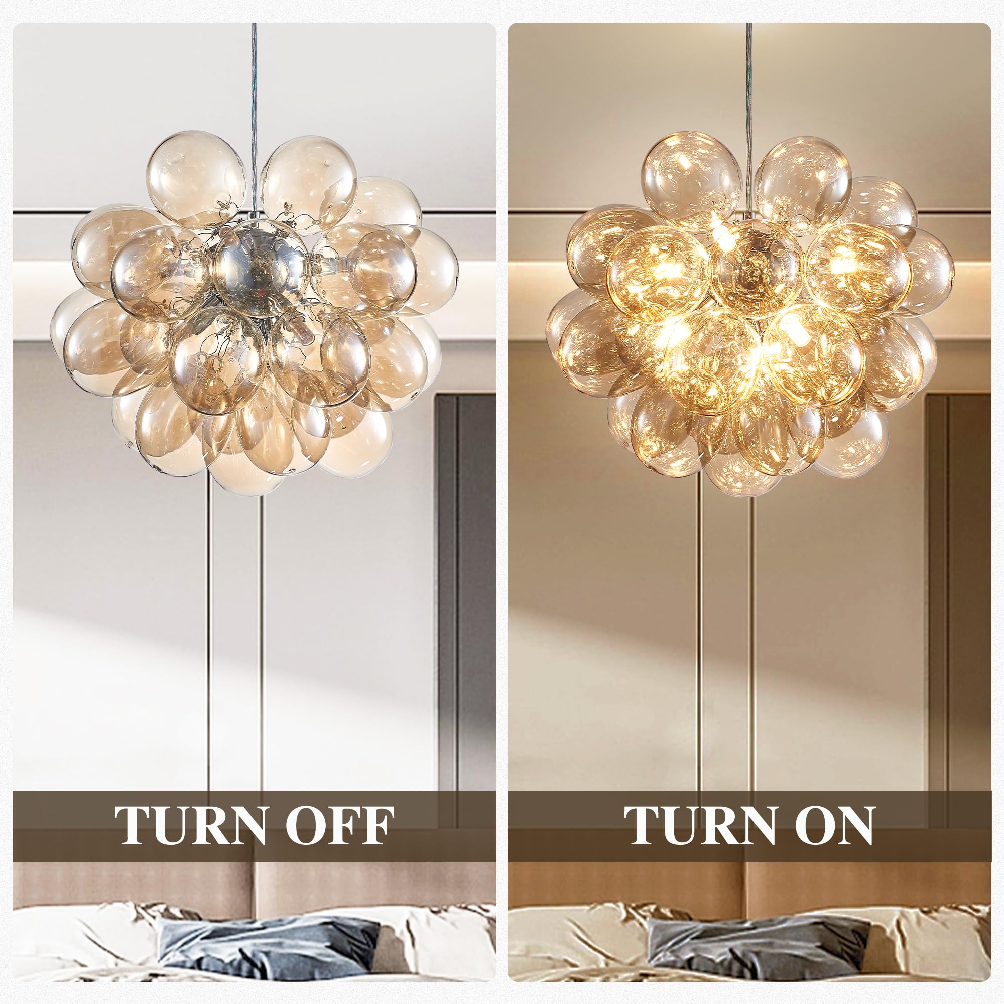 Longree Champagne Bubble Ball Chandelier, Dia 20 inch Blown Glass