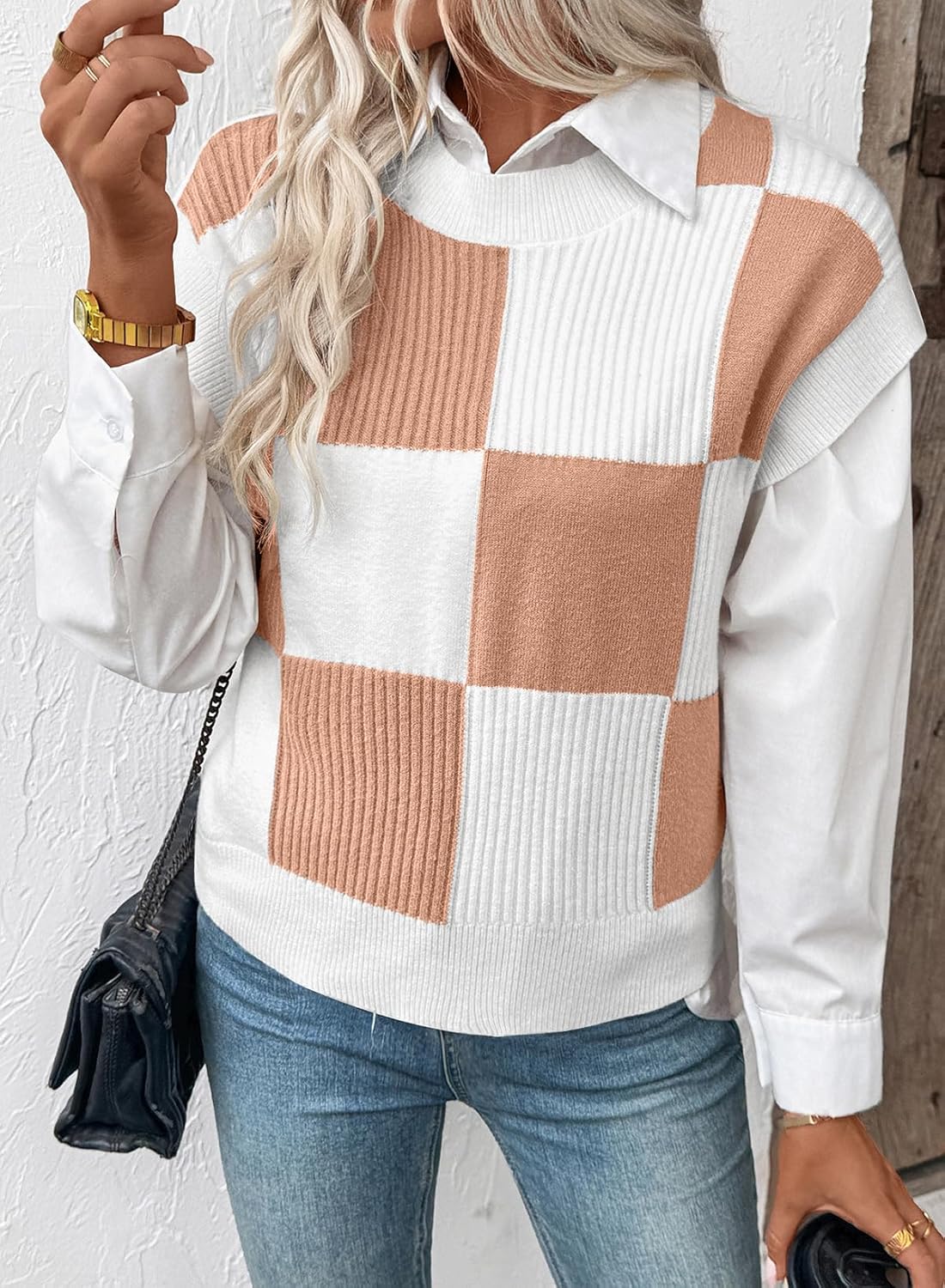 EVALESS Short Sleeve Sweater for Women Crewneck Color Block Knit Tops 2026 Spring Trendy Cap Sleeve Sweater Vest - Image 4