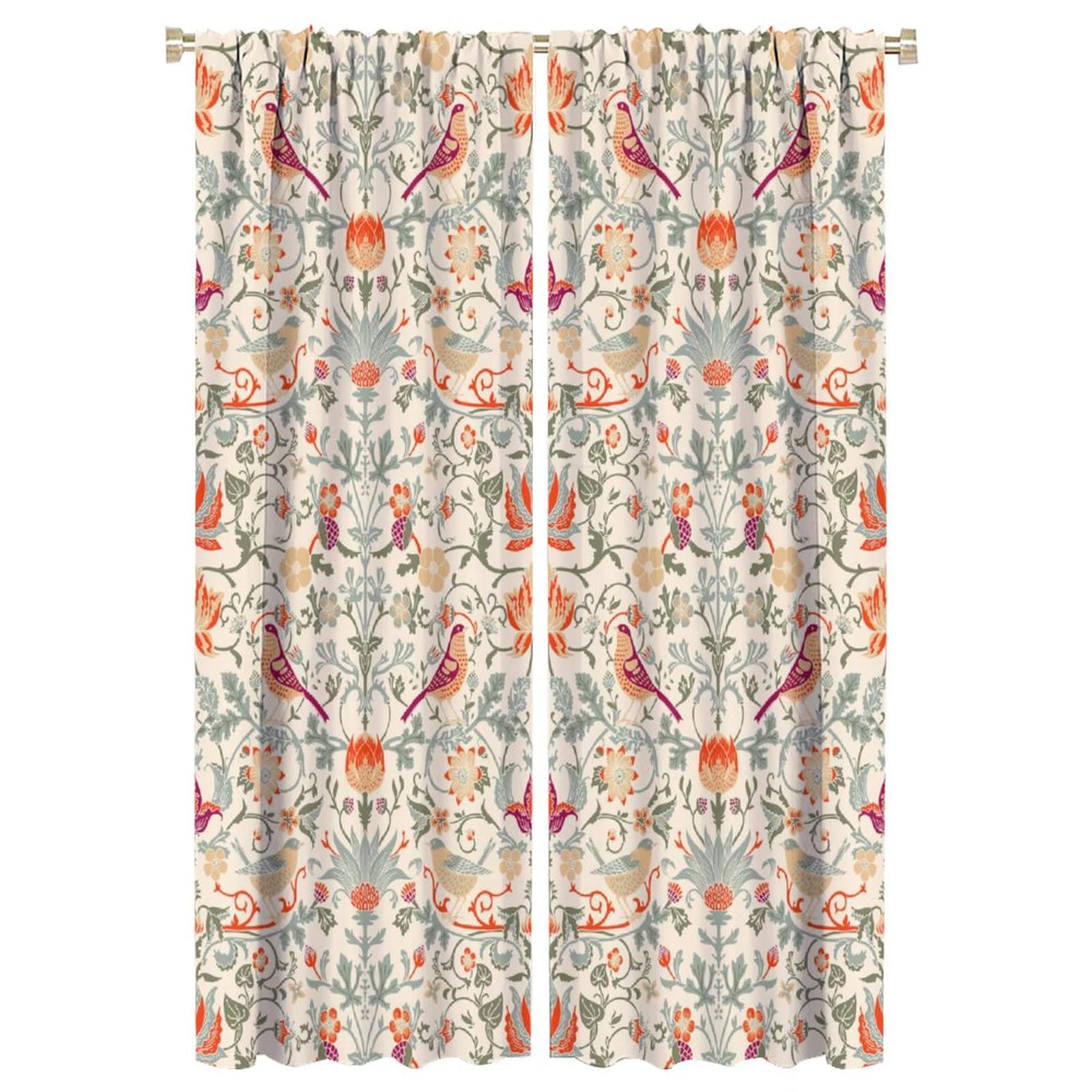 Bohemia William Morris Curtains, Retro Original Design Rod Pocket Printed Curtain, Perfect Home Decoration，Kitchen, Living Room, Bedroom, Decorative Curtains 42x63in