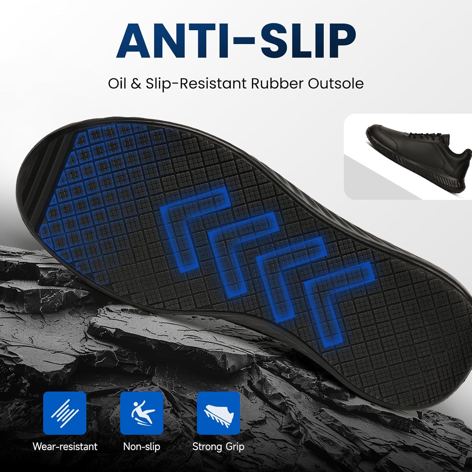 Furuian Non Slip Work Shoes for Men Waterproof Food Service Kitchen Chef Restaurant Walking Sneakers All Black Slip Resistant Work Shoes for Men - Image 5
