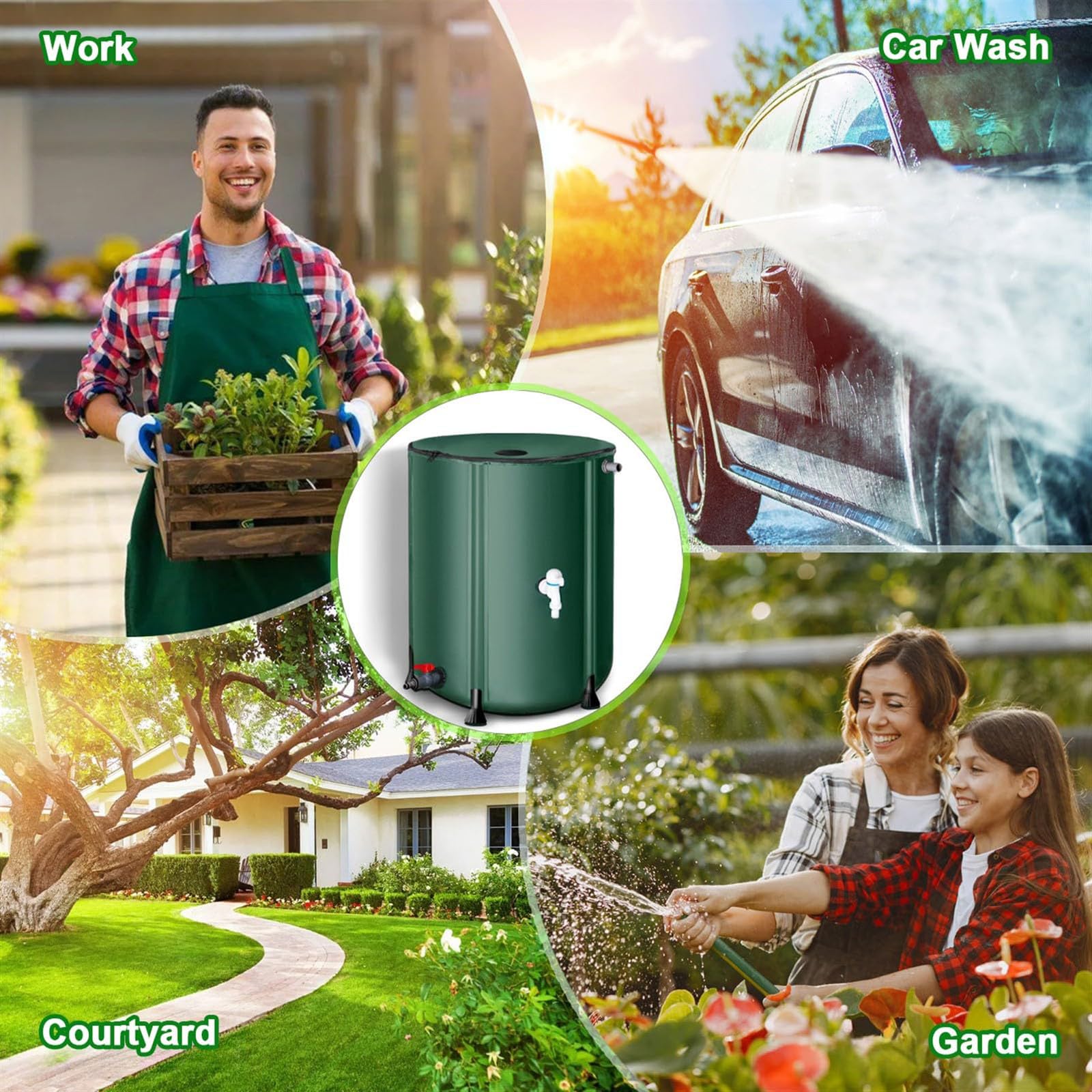 Barriles Plegables De 1000 L para Jardín, Sistema Portátil De Recolección De Agua De Lluvia con Grifo Y Tapa con Cremallera. Tanque De Almacenamiento De PVC para Riego De Jardín, Uso Exterior 1000L