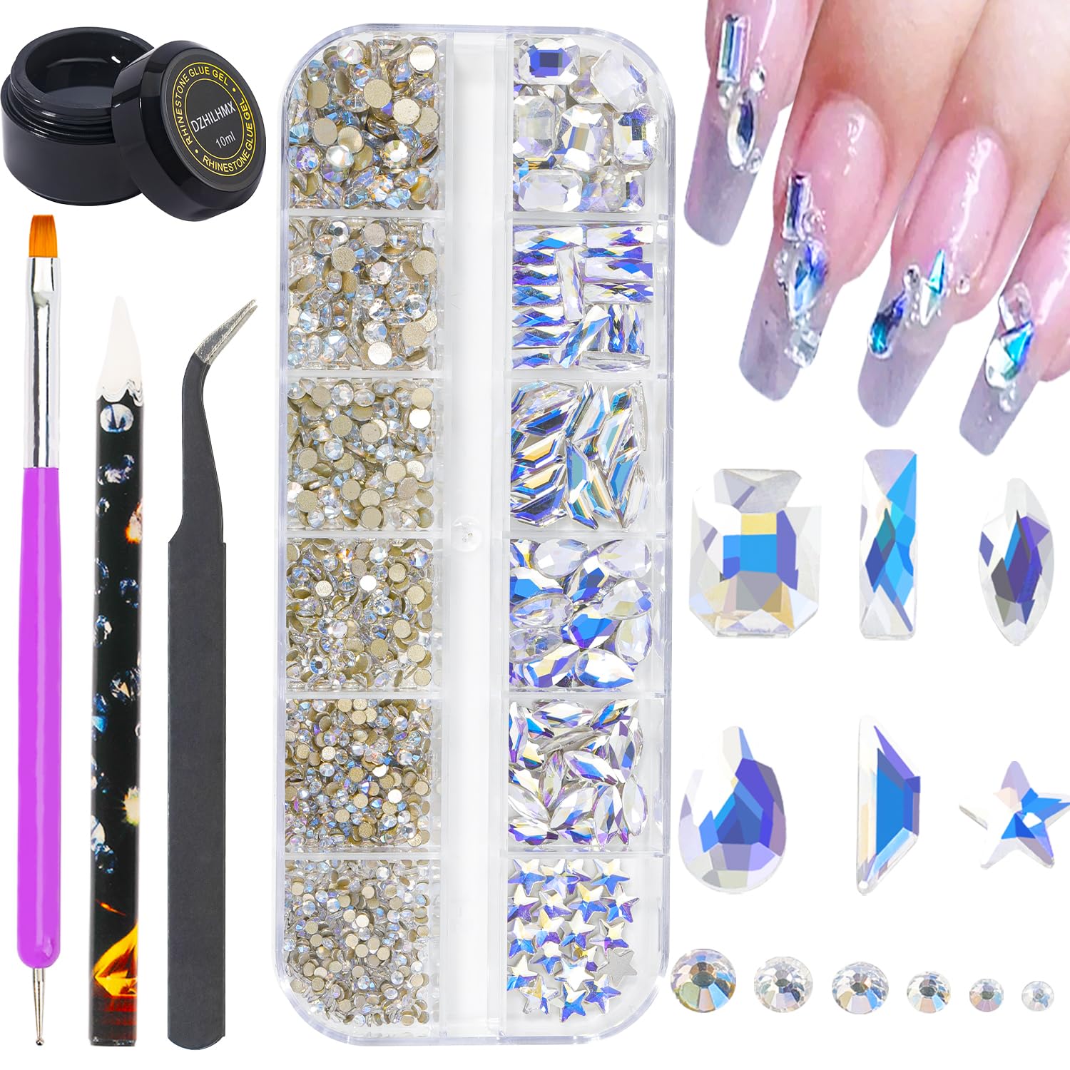 DZHILHMX 1500Pcs Nail Rhinestones Flatback Rhinestones for Makeup Nail gems Nail Crystals Diamonds Jewelry Rhinestones for face and Nail Design DIY Crafts Decoration?Blue Moonlight?