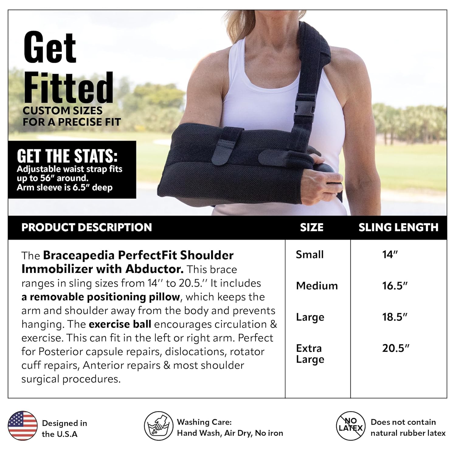 PerfectFit Arm Sling Shoulder Immobilizer with Abductor, Medical Grade Support Brace, Rotator Cuff or Surgery Recovery Sling, Shoulder Brace for Men and Women, Large, Black - Image 4