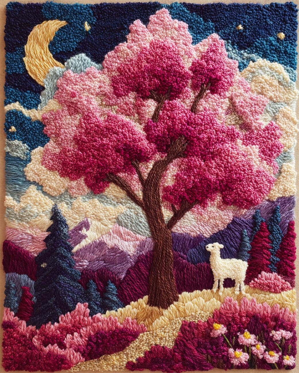 AMBATTERY Animal Latch Hook Rug Kit Fantasy Flower Tree Latch Hook Kits for Adults Rug Embroidery Kit，DIY Needlework Sofa Cushion Carpet Making Set 31x63in