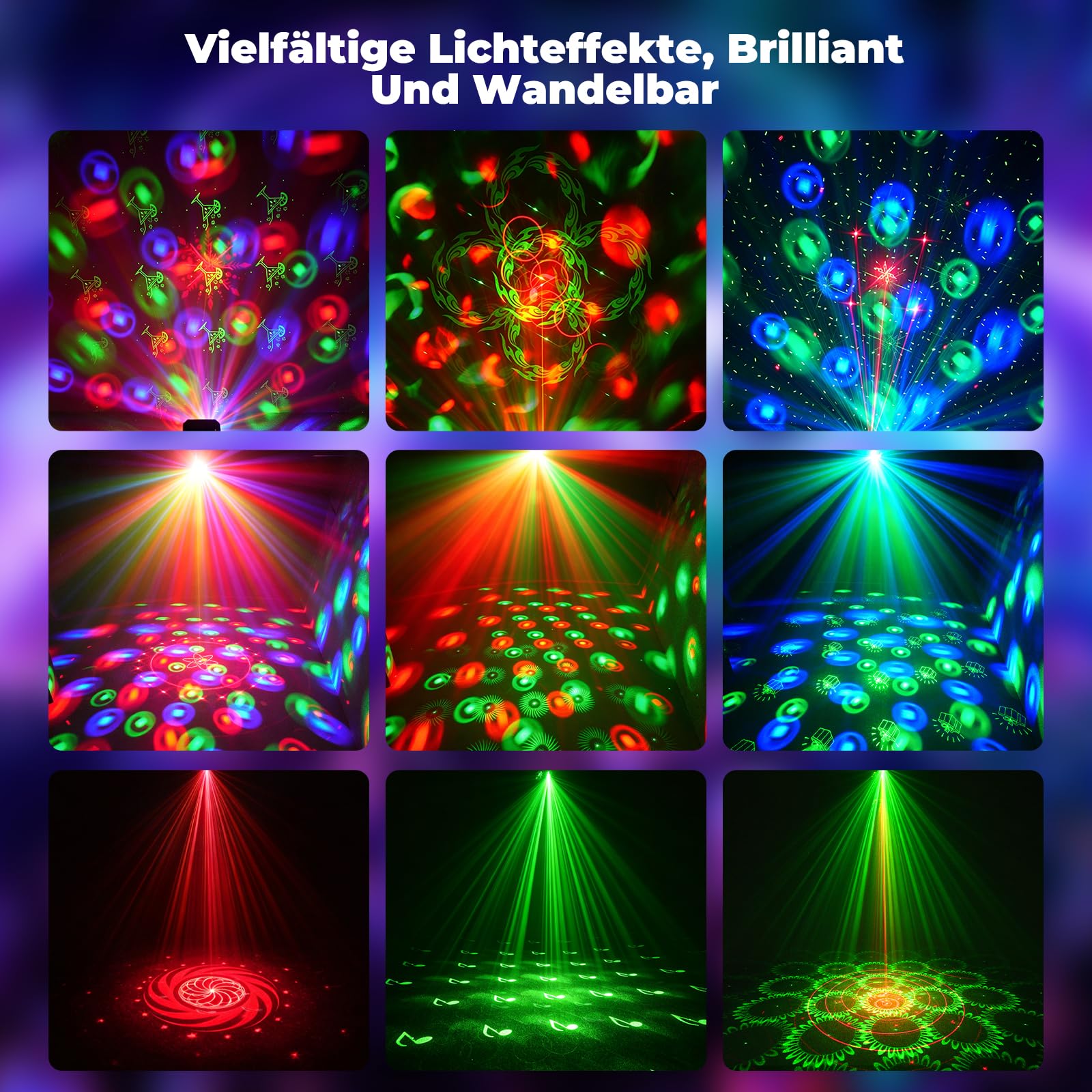 7-in-1 Discokugel, Discolicht Partylicht mit Doppel Bällen, Musikgesteuertes DJ Licht, RGB LED Disco Licht, UV Effekt, Rotierende Discokugel für Club, Karaoke, Party, Halloween, Weihnachten