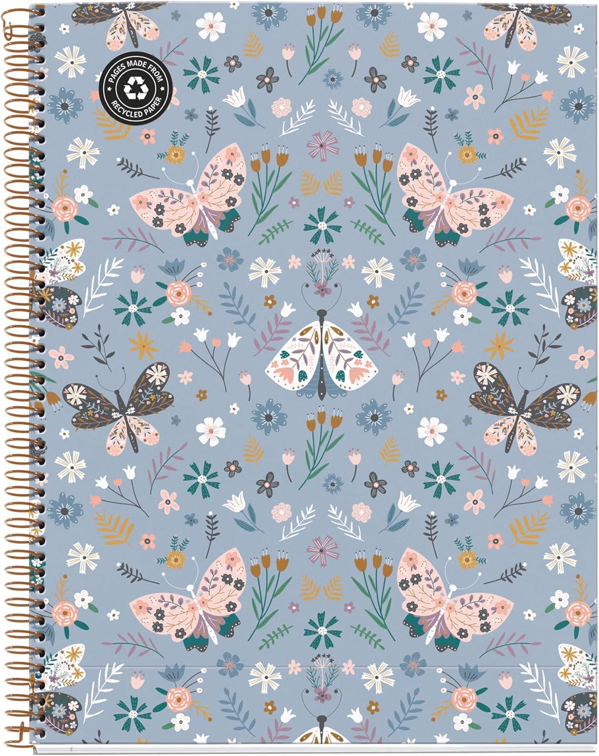 Miquelrius - A4 Notebook - 4 Colour Stripes - Squared 5x5mm - 120 Sheets - Spiral - Wildflowers Collection - Blue Flowers