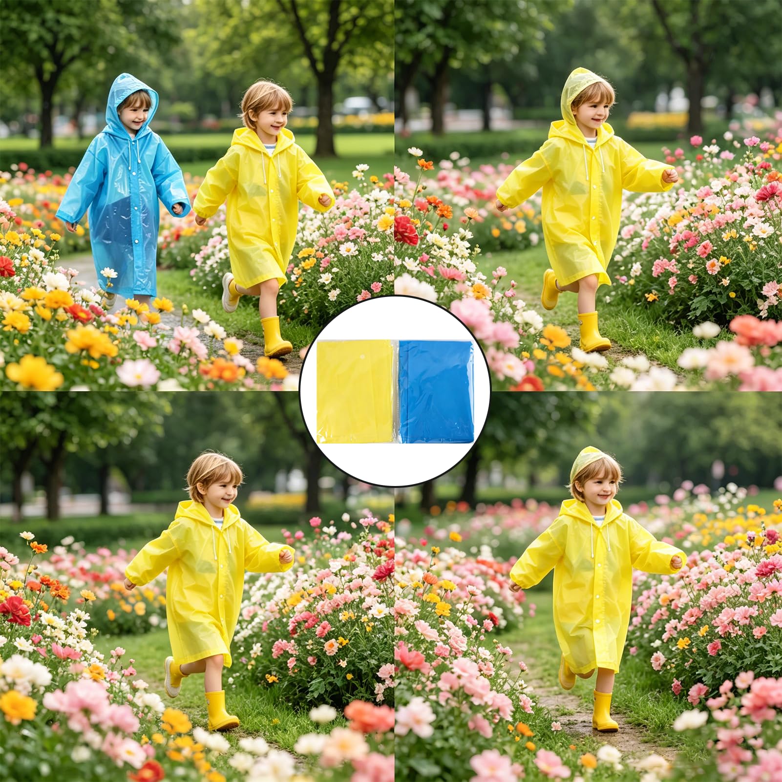 Chubasquero Niños EVA 100% Ecológico - Impermeable Reutilizable Unisex, 6-12 Años 1.0-1.50m, Capucha Botones