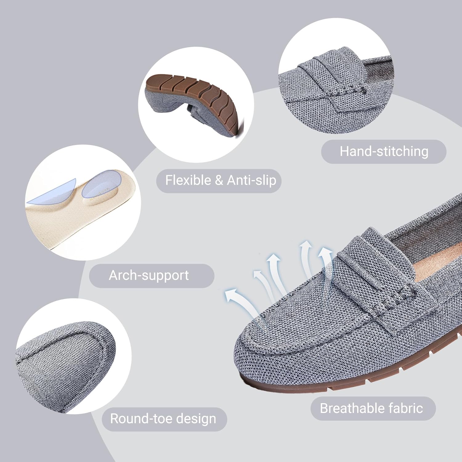 Loafers for Women Comfortable Slip On Working Shoes Womens Dressy Casual Work Flat Knit Shoes - Image 3