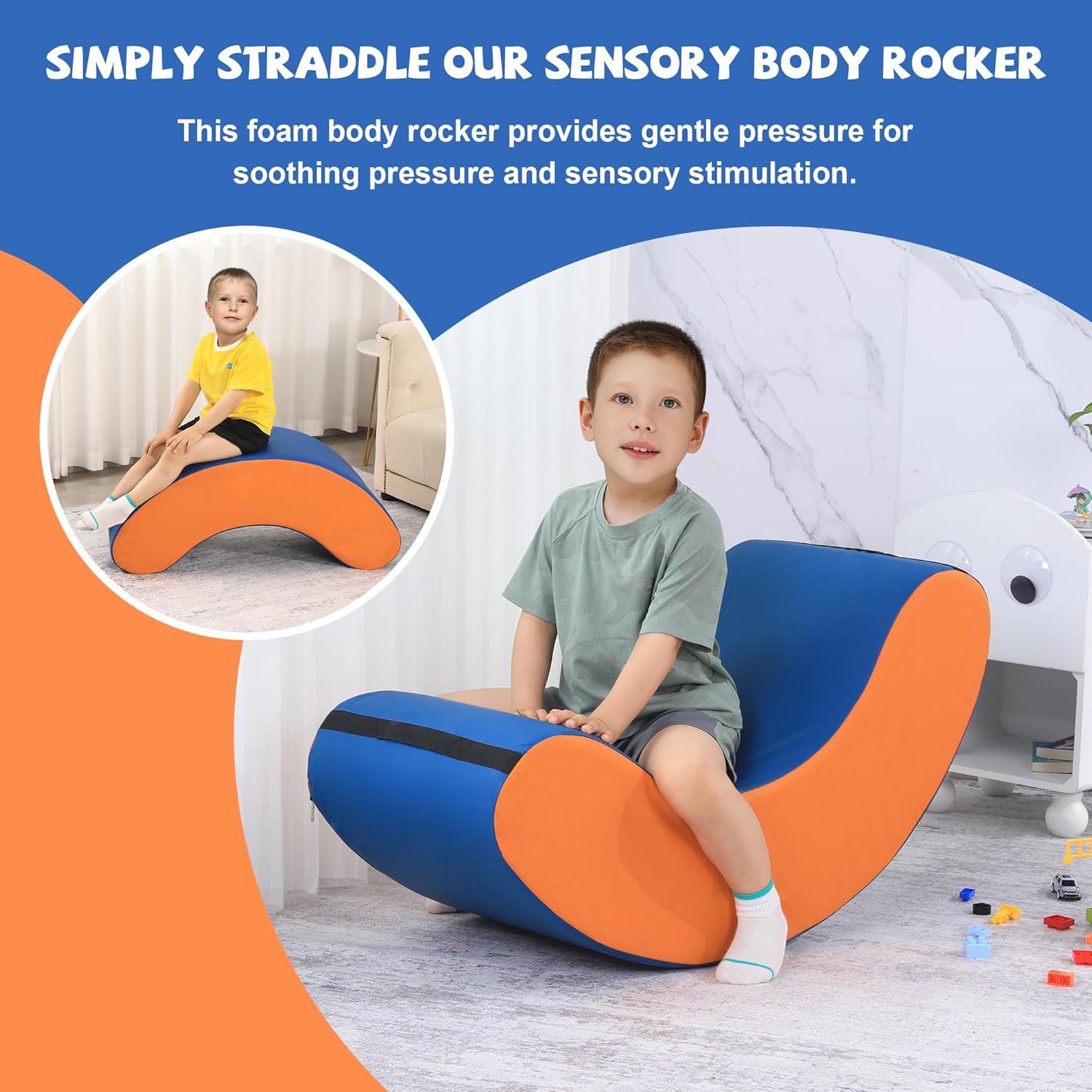 BALAPET High-Density Foam Sensory Rocking Chair, Portable Sensory Chair for Kids with Sensory Needs,Waterproof PU Cover, Rocking Design