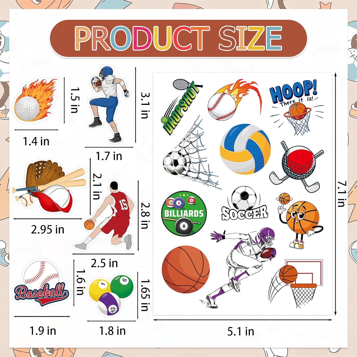 312Pcs Sport Stickers, Sport Ball Sticker Football Soccer Baseball Basketball Stickers for Scrapbooks Water Bottles Classroom Rewards Sports Party Favors