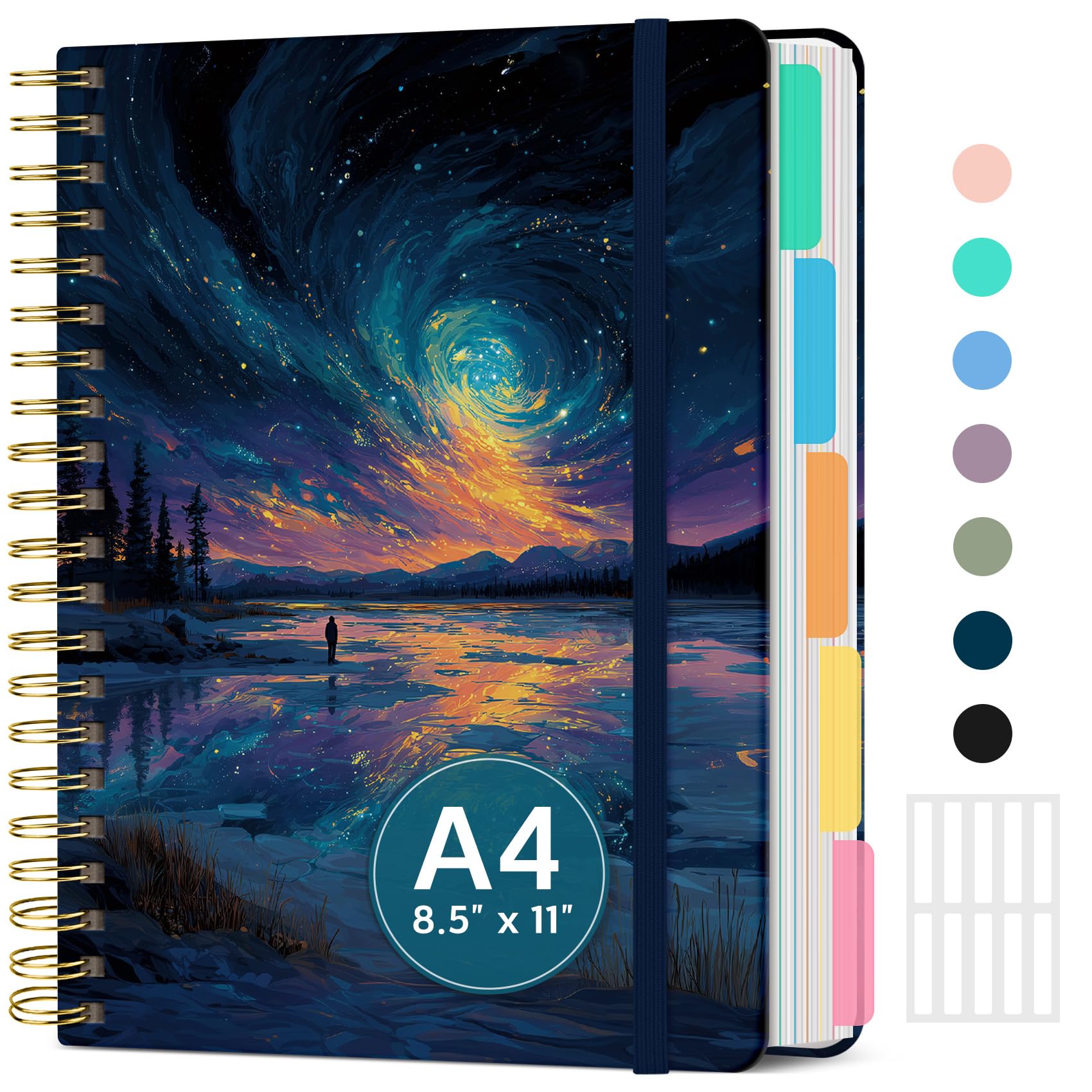 Grande taccuino a spirale con divisori e linguette, 21,6 x 27,9 cm, copertina rigida, 5 argomenti, per lavoro, 280 pagine, a righe, diario carino per donne, perfetto per studio e ufficio, per prendere