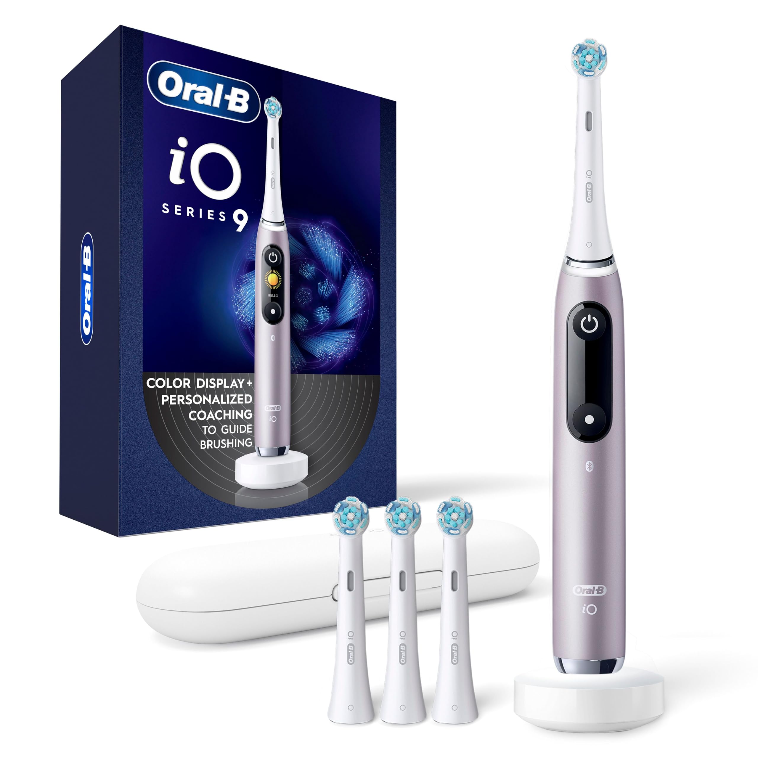 Oral-B iO Series 9 Spazzolino elettrico | Oro rosa | Spazzolino elettrico ricaricabile iO9 con 4 testine, sensore di pressione e custodia da viaggio di ricarica