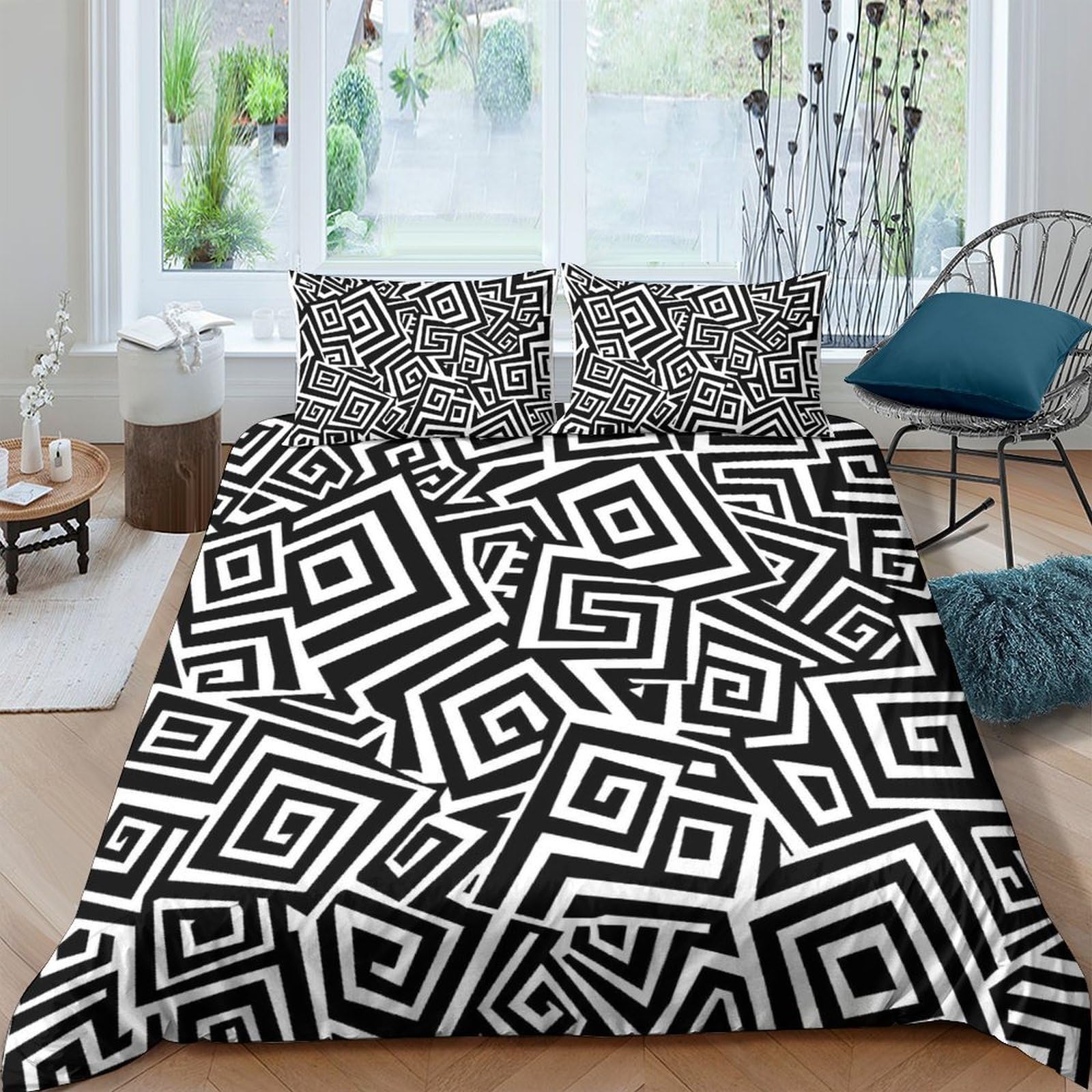 GPLZQXKJNH 3D Printed Geometric Maze Duvet Cover Set Microfiber Soft Breathable Modern Abstract Quilt Cover with 2 Pillowcases for Bedroom Decor Single（135x200cm）